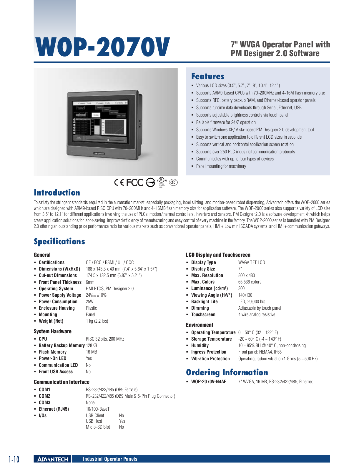 B&B Electronics WOP-2070V-N4AE Datasheet