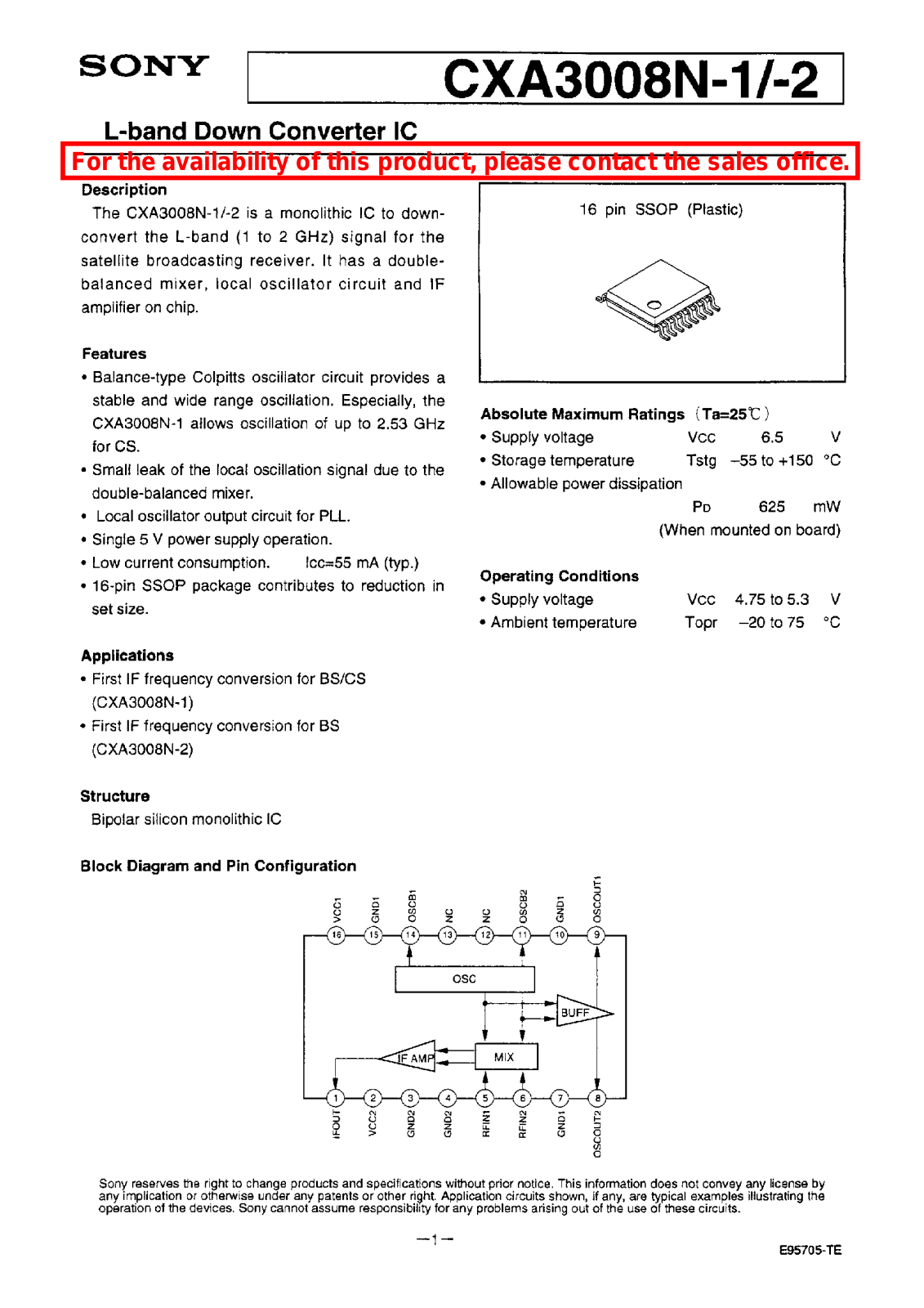 Sony CXA3008N-1, CXA3008N-2 Datasheet