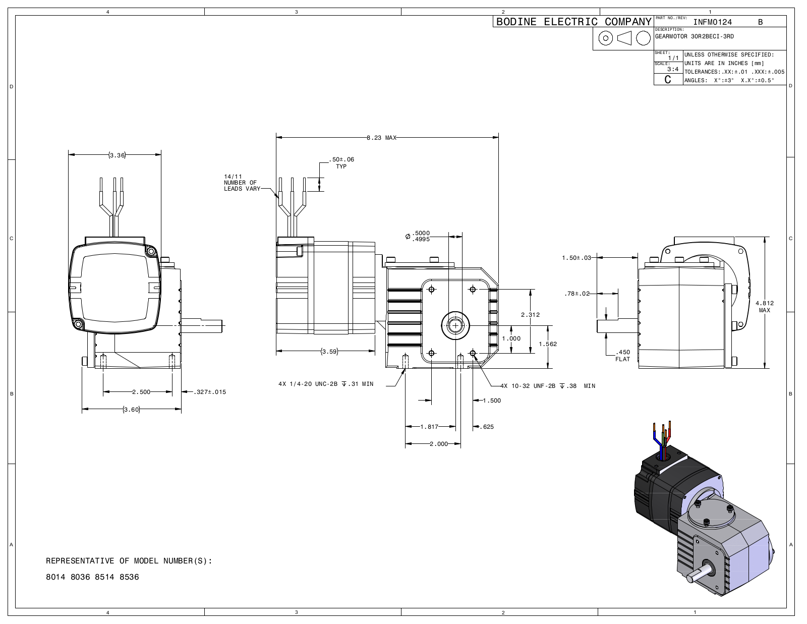 Bodine 8014, 8036, 8514, 8536 Reference Drawing