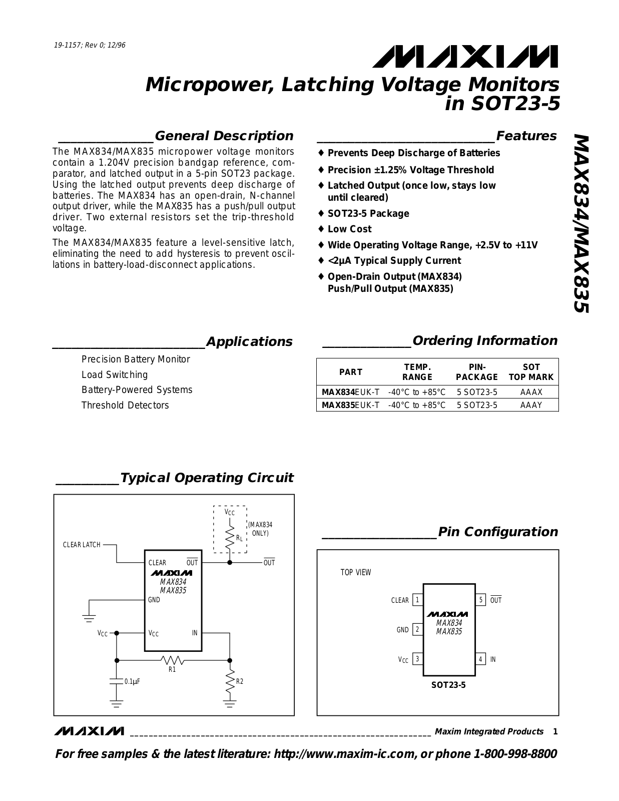 Rainbow Electronics MAX835 User Manual