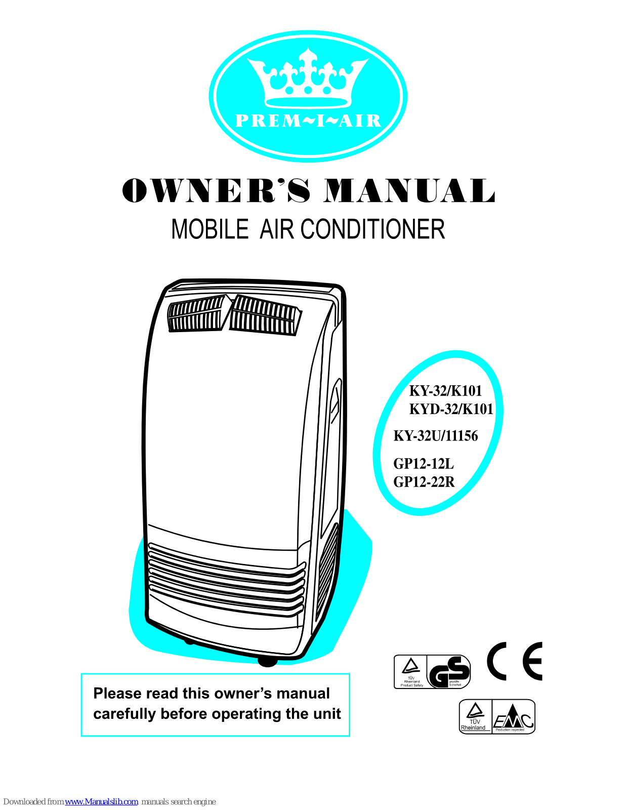 Prem-I-Air KY-32/K101, KYD-32/K101, KY-32U/11156, GP12-12L, GP12-22R Owner's Manual