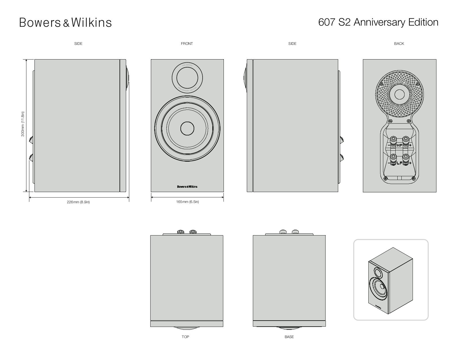 Bowers & Wilkins 607 S2 Anniversary Edition Dimensions Guide