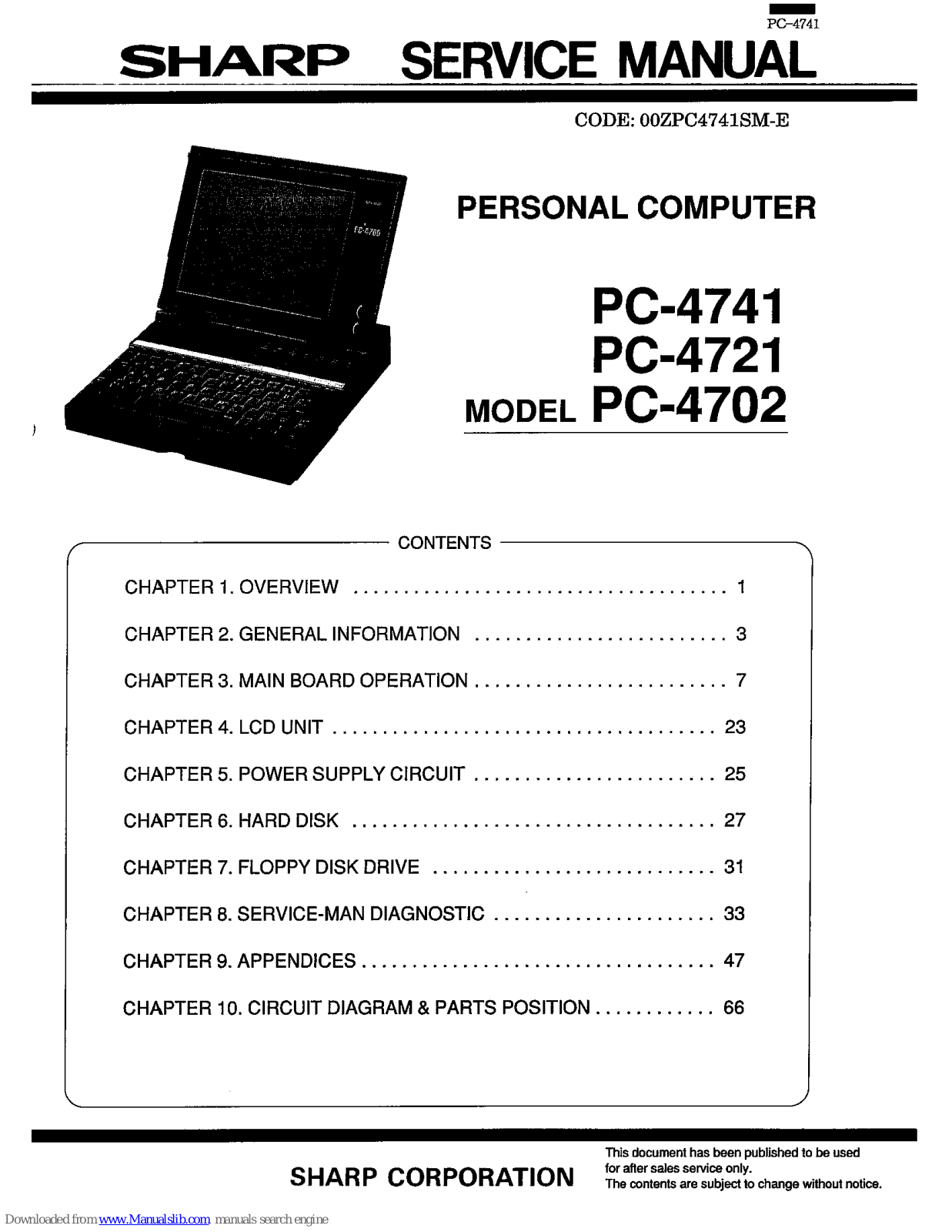 Sharp PC-4741, PC-4702, PC-4721 Service Manual