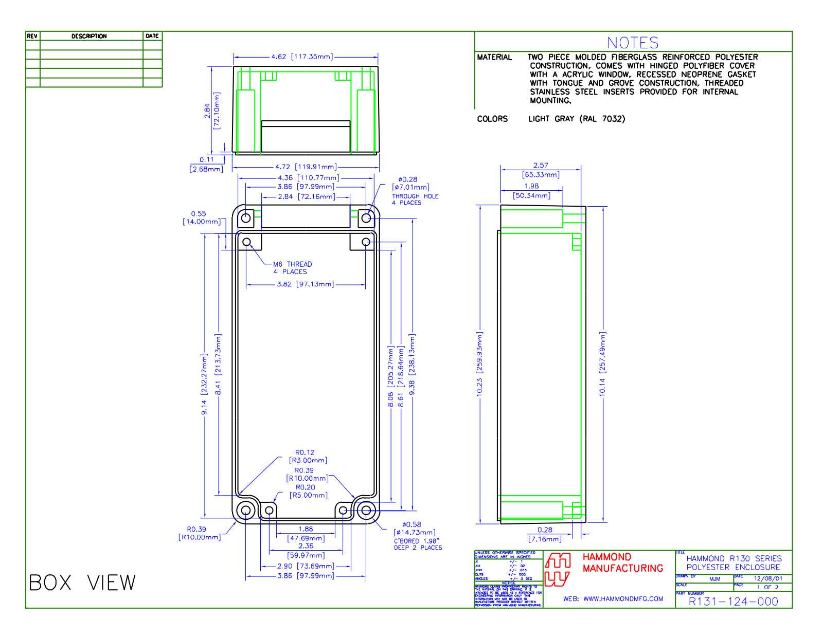 Hammond Manufacturing R131-124-000 technical drawings