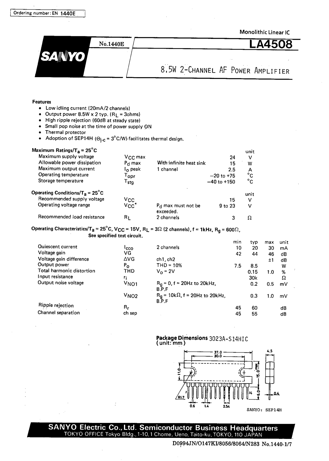 SANYO LA4508 Datasheet