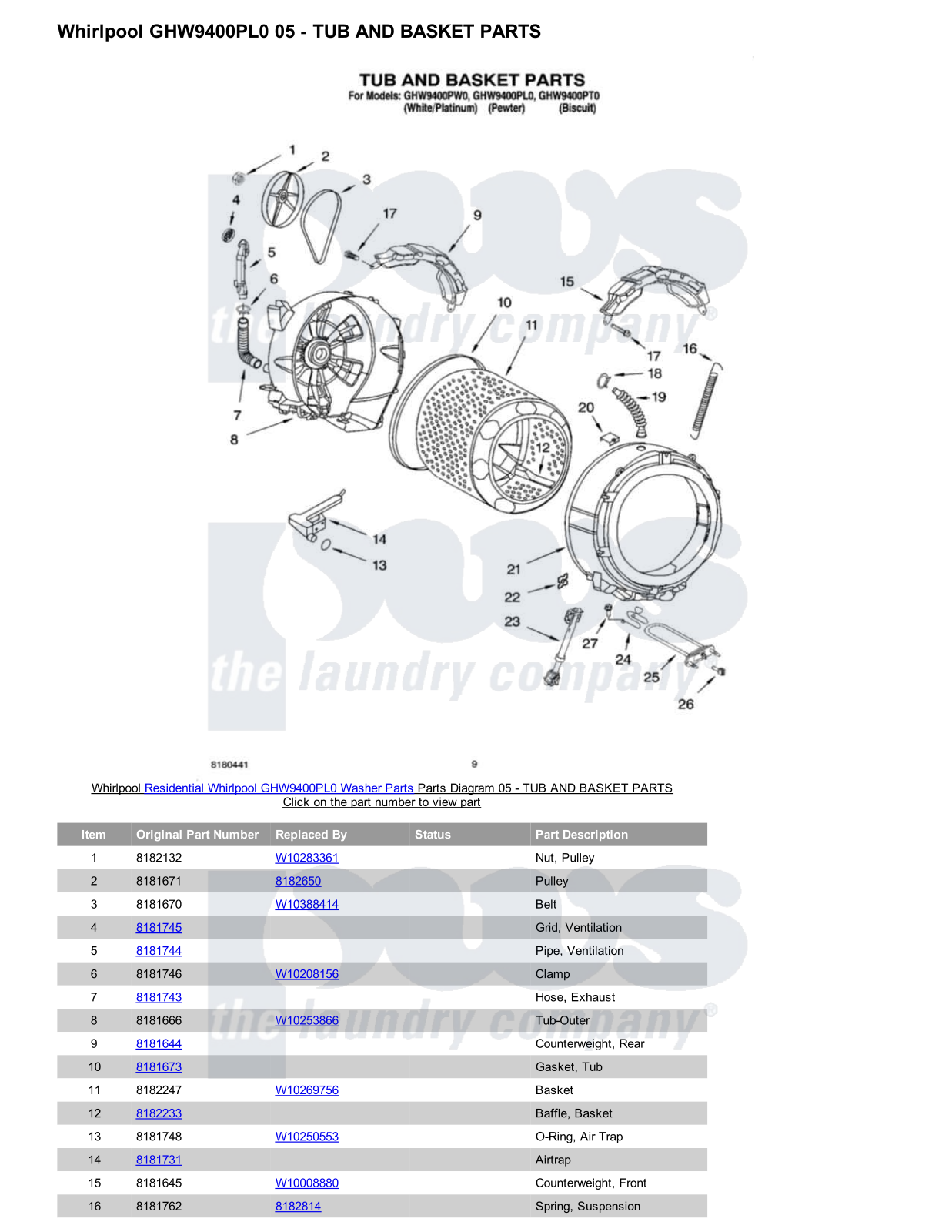 Whirlpool GHW9400PL0 Parts Diagram