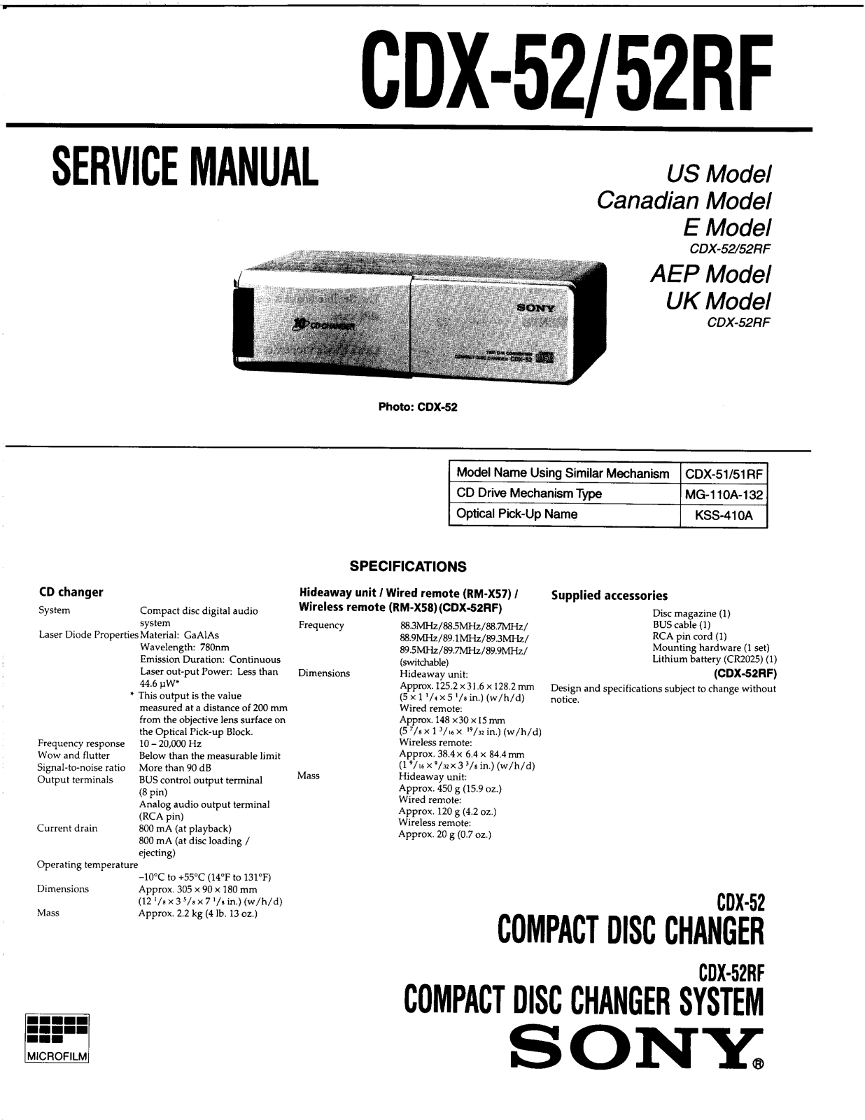 SONY cdx-52 Service Manual