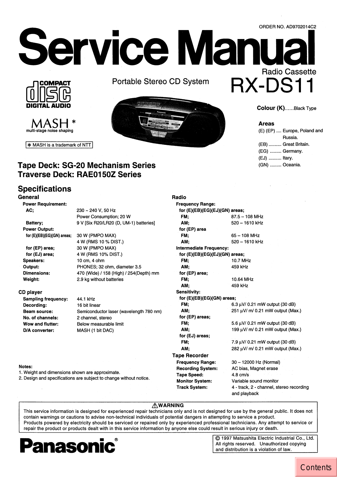 JVC RX DS11 E, RX DS11 EP, RX DS11 EB, RX DS11 EG, RX DS11 EJ Service Manual