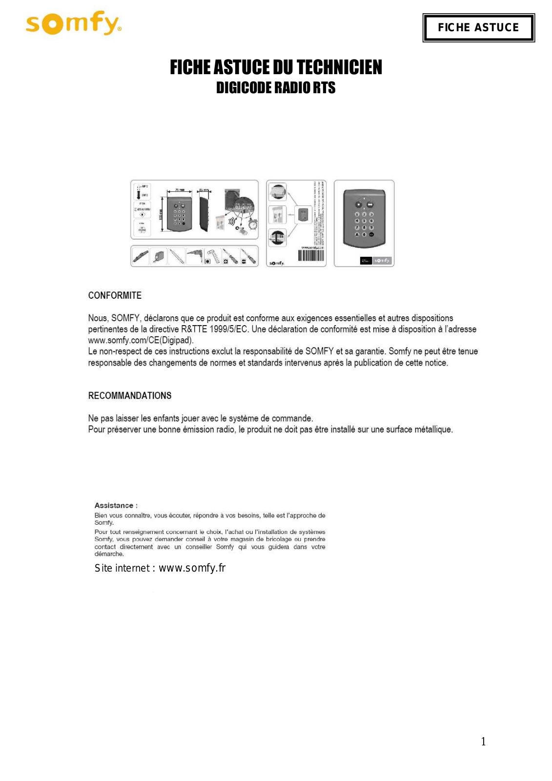 SOMFY DIGICODE RADIO RTS User Manual