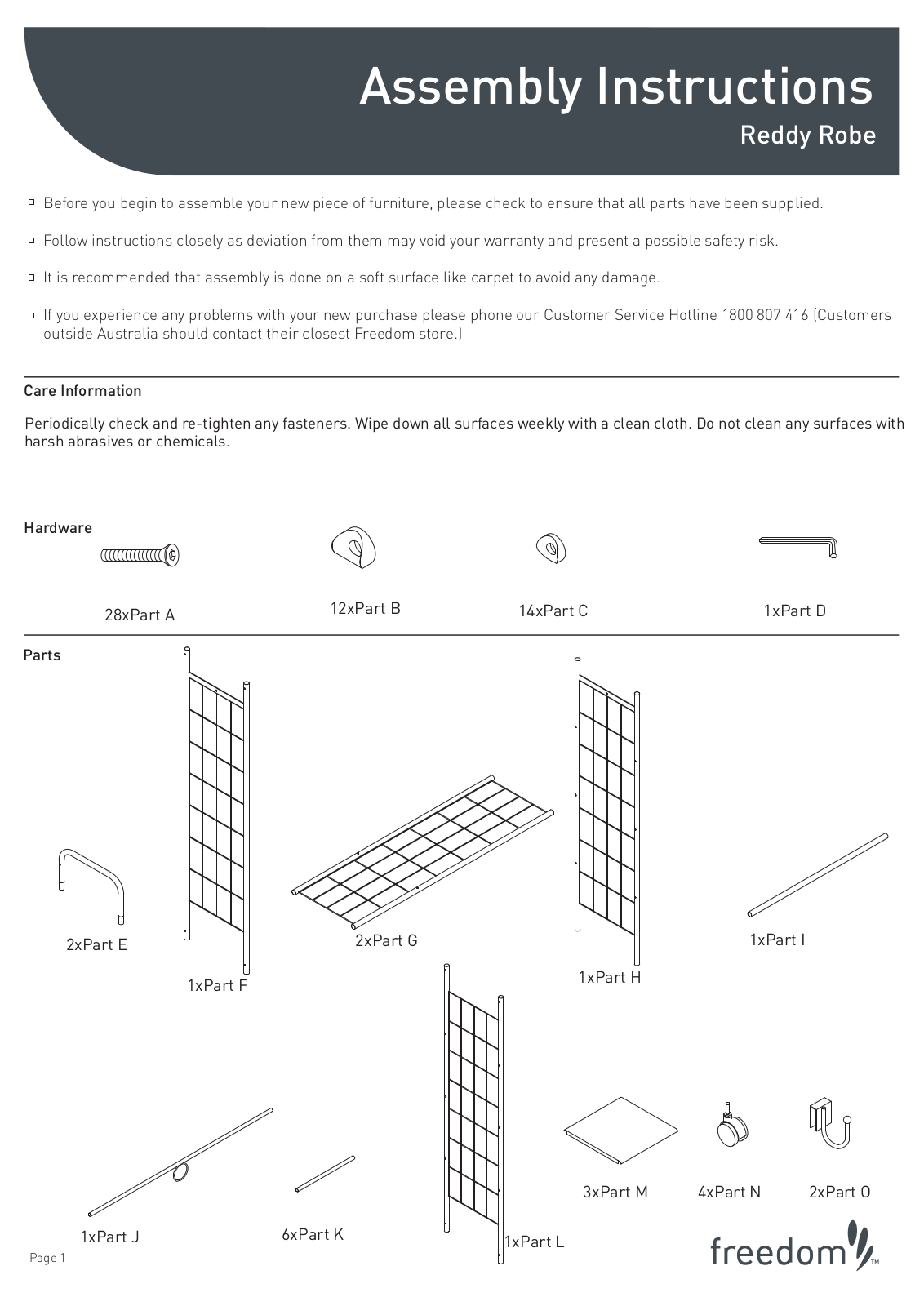 Freedom Reddy Robe Assembly Instruction