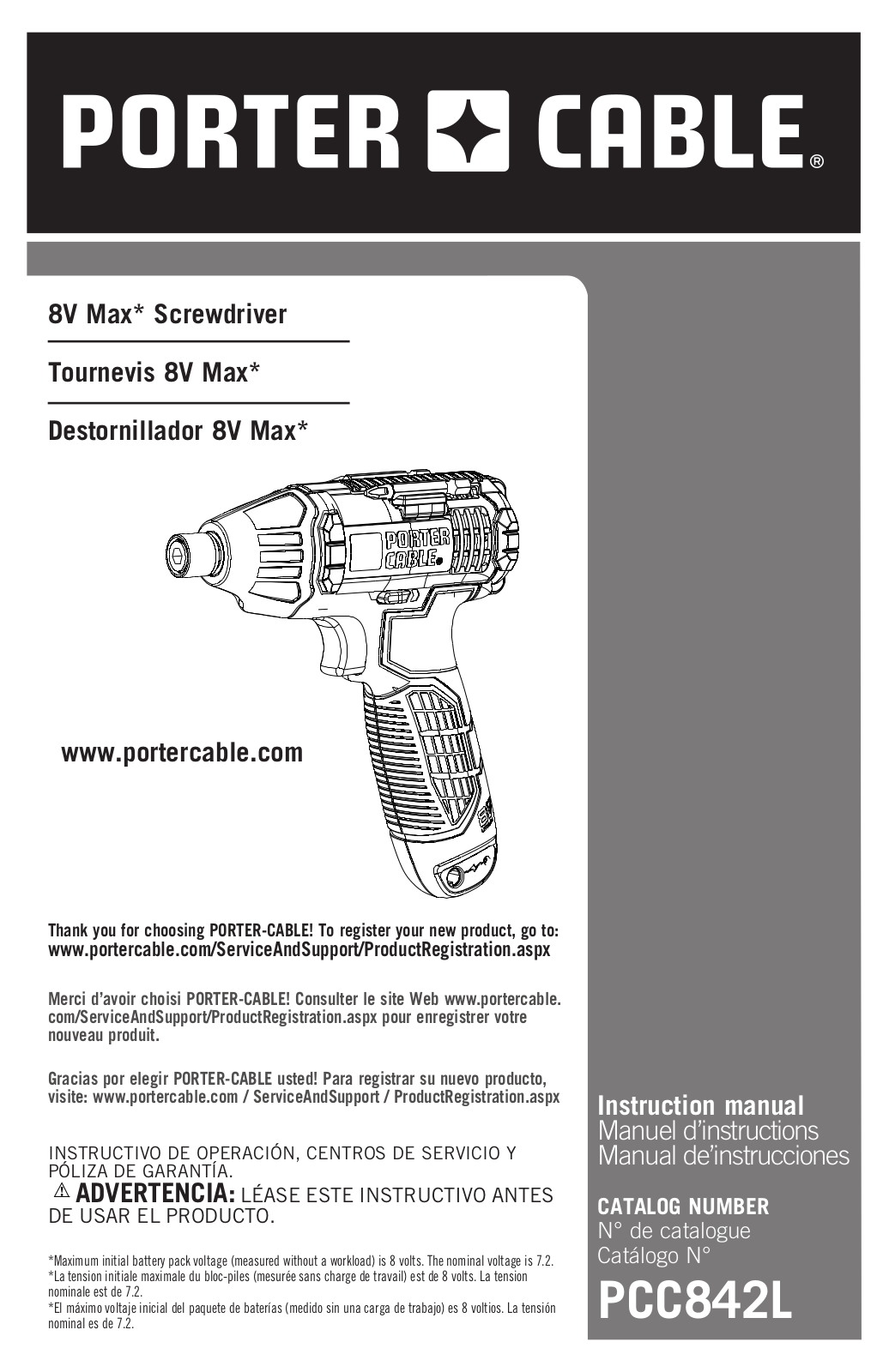 Porter-cable PCC842L User Manual