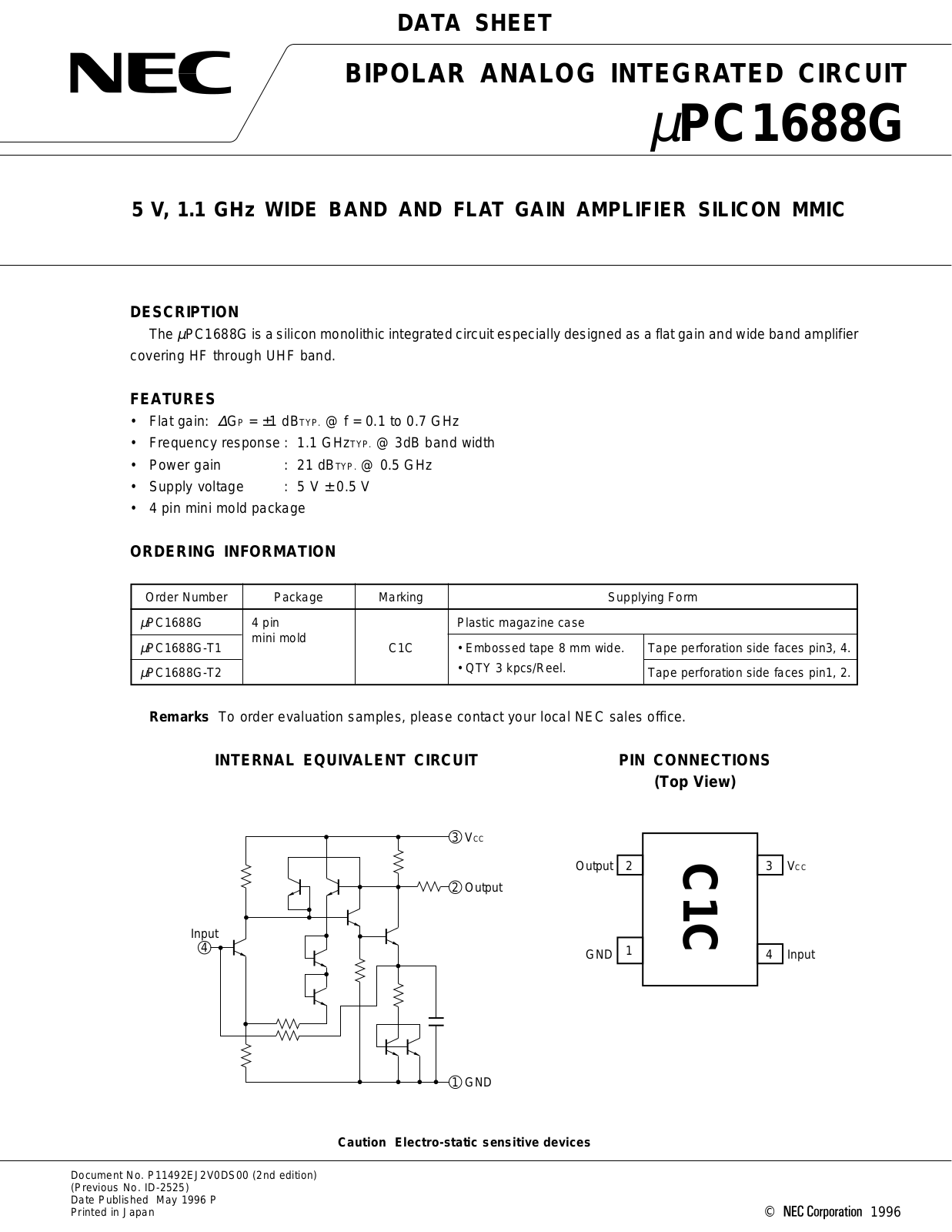 NEC UPC1688G-T2, UPC1688G-T1, UPC1688G Datasheet