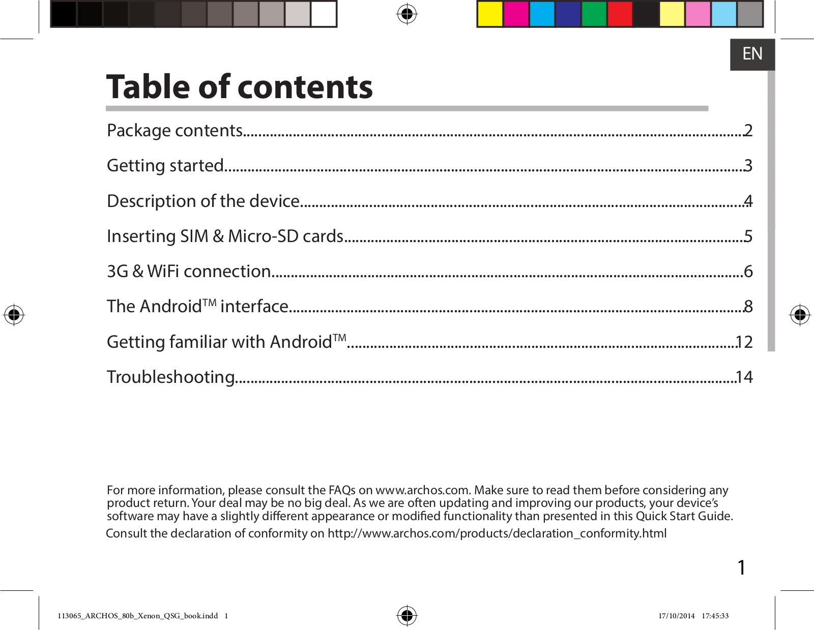 Archos 80b Xenon Getting Started Guide