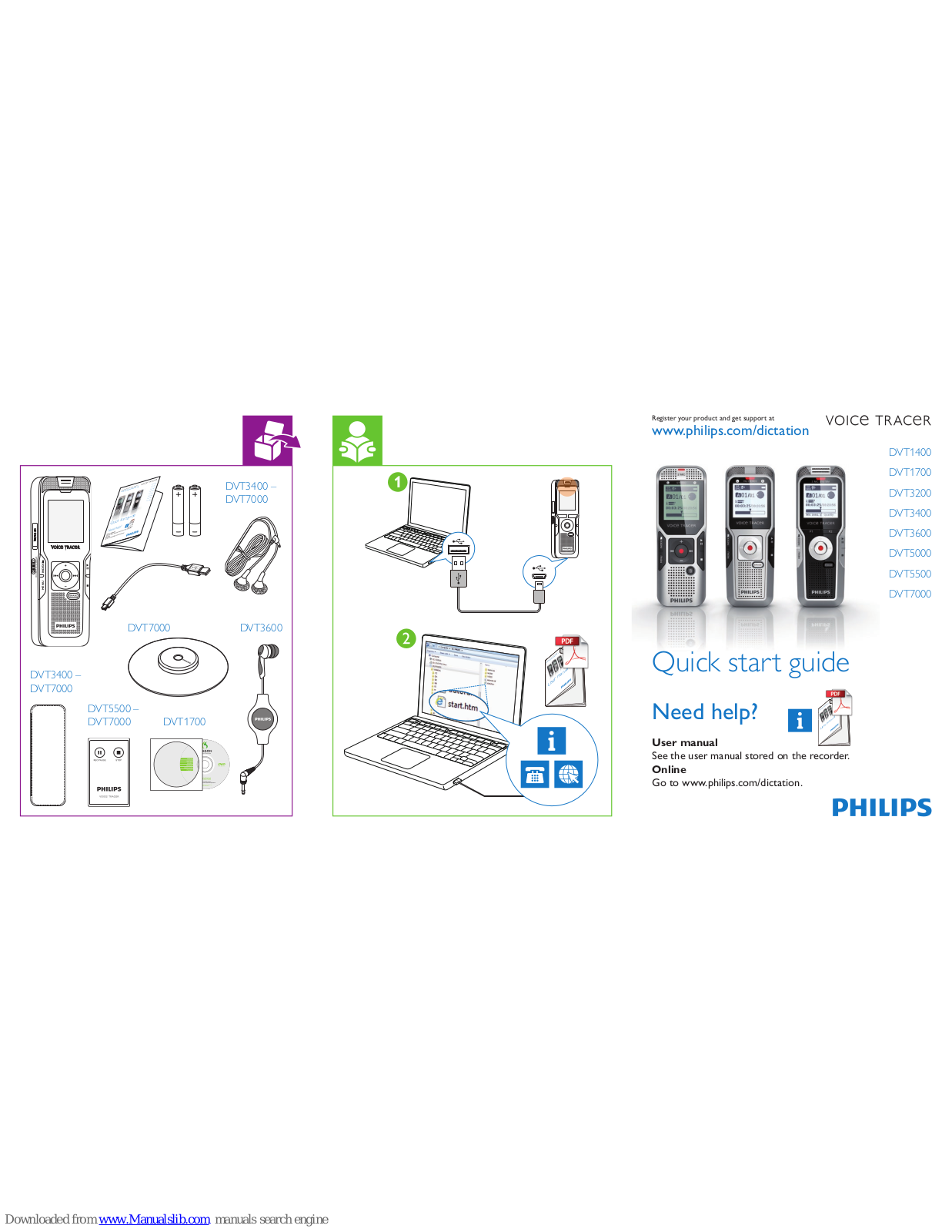 Philips VT1400, DVT3600, DVT3200, DVT3400, DVT5000 Quick Start Manual