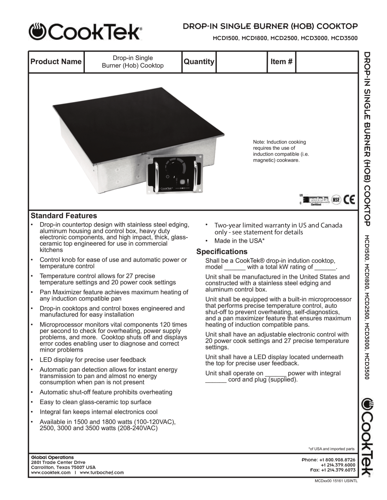 Cooktek MCD1500 User Manual