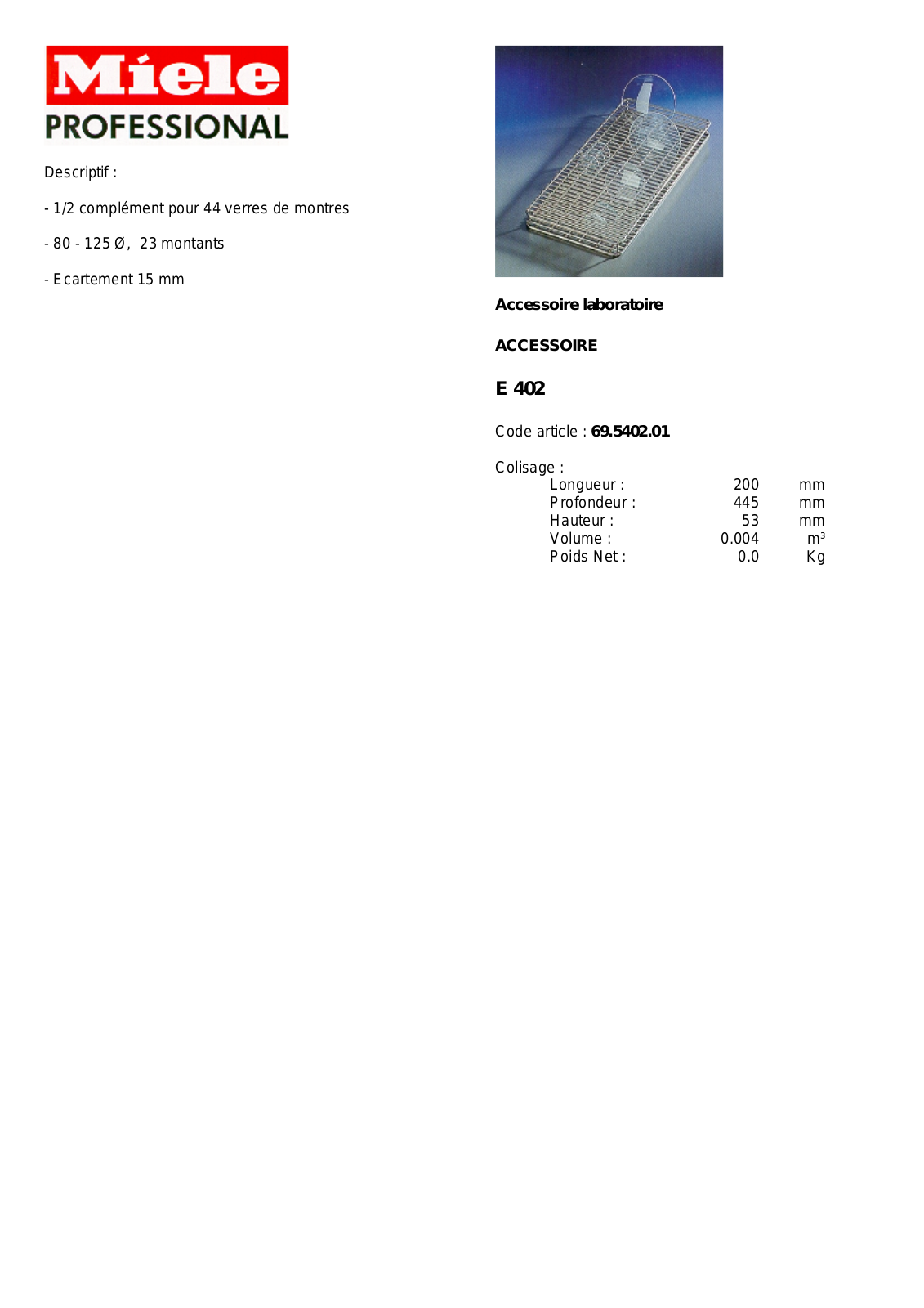 MIELE E 402 DESCRIPTIF User Manual