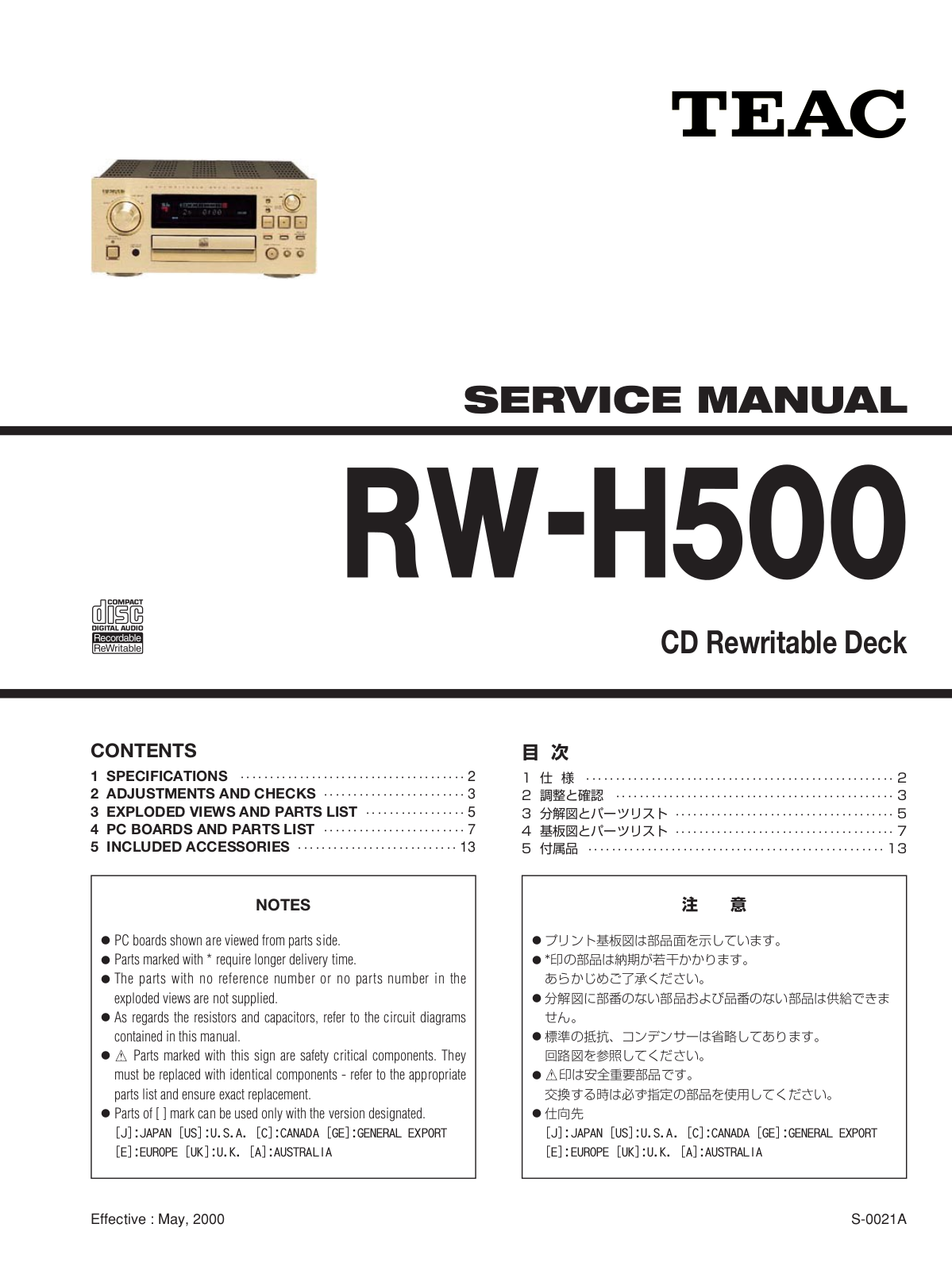 TEAC RWH-500 Service manual