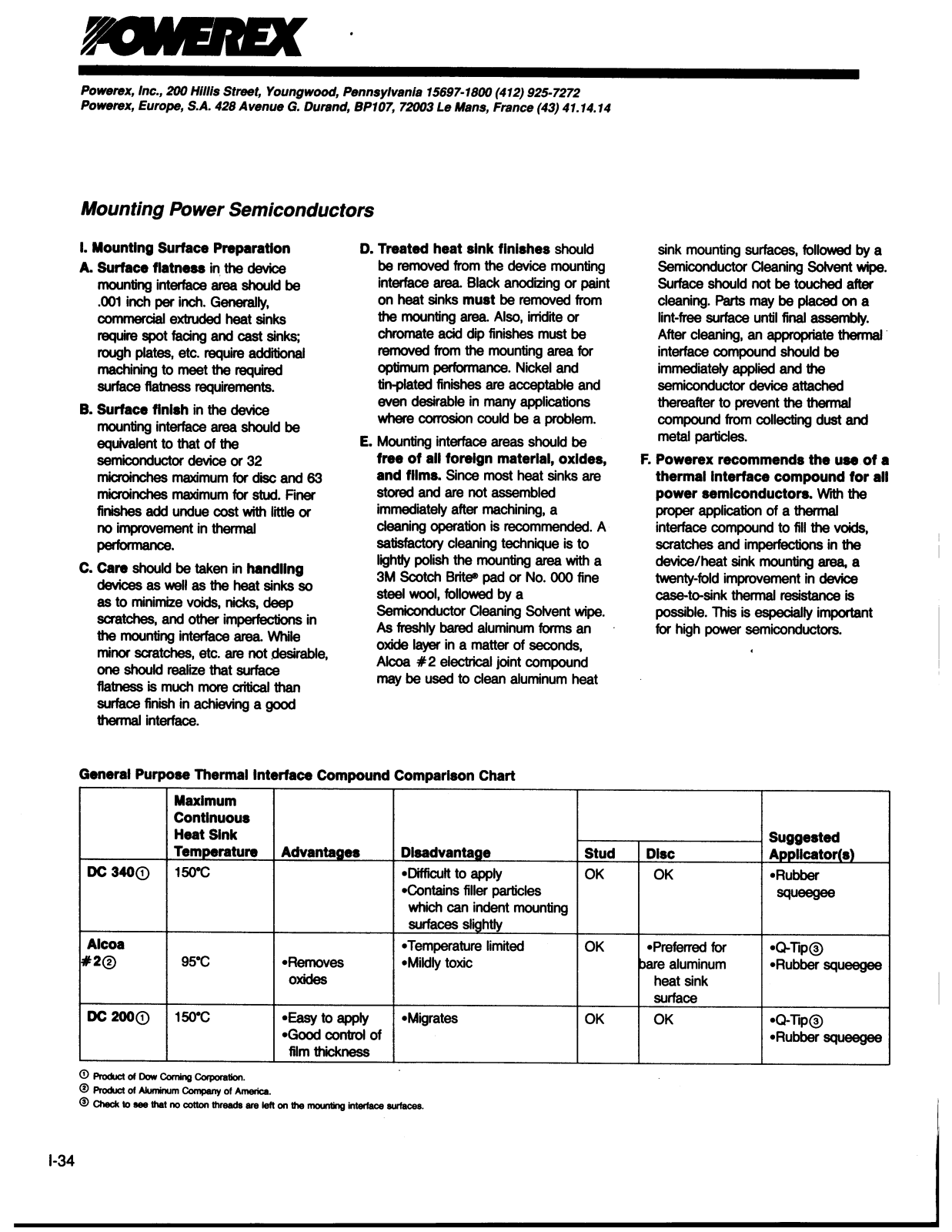 Powerex Mounting Power Semiconductor Application Information