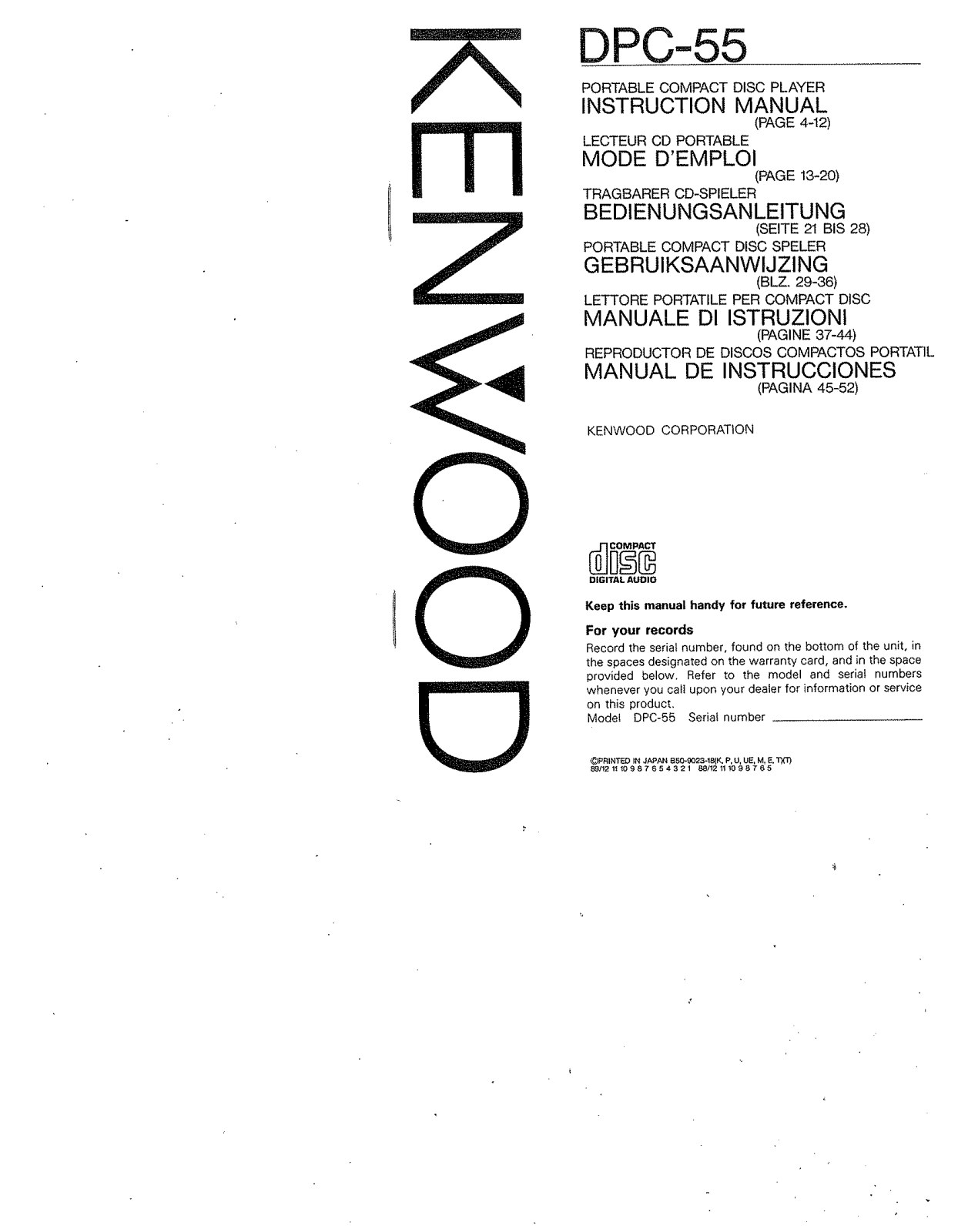Kenwood DPC-55 Owner's Manual