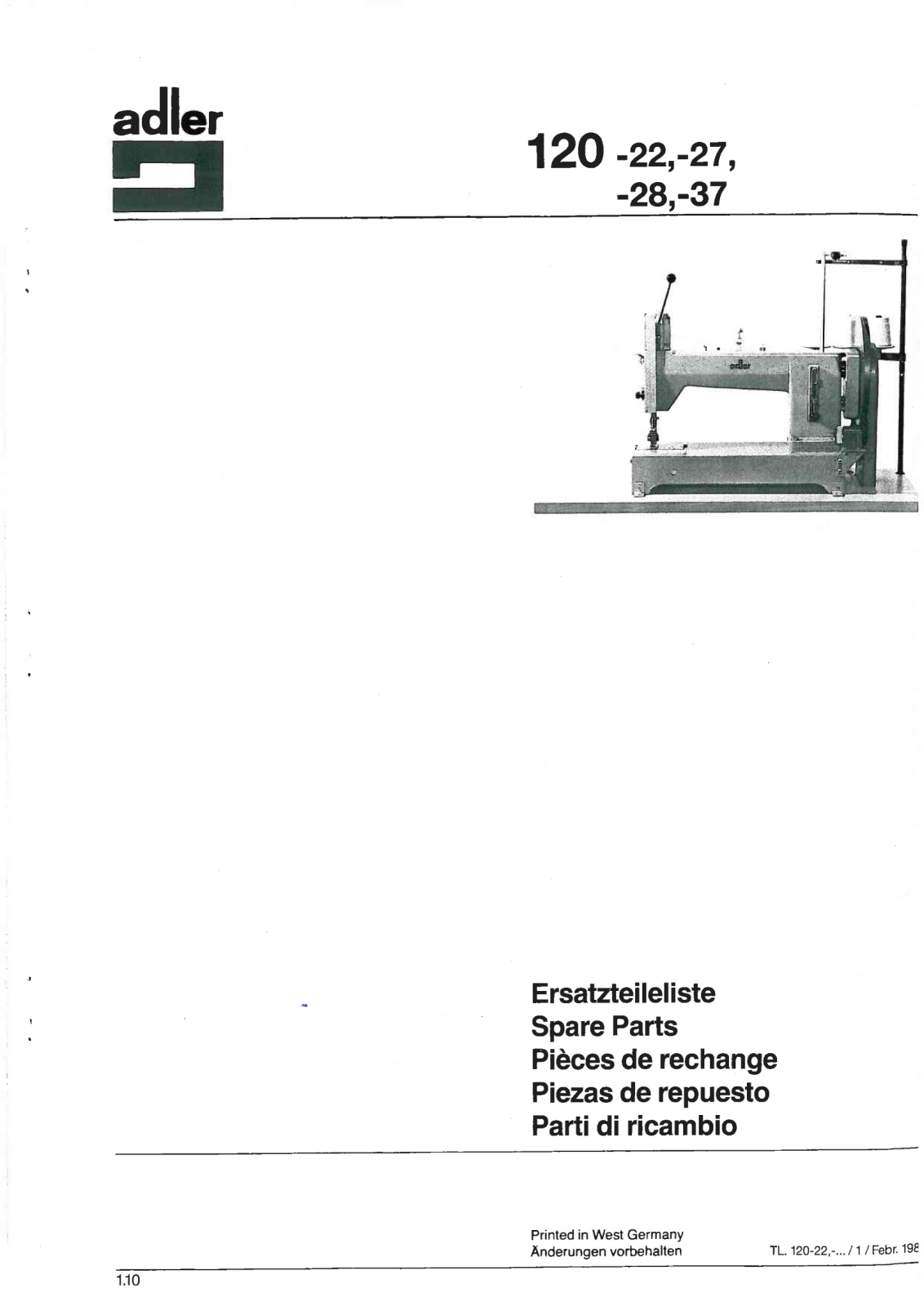 Dürkopp Adler 120-22, 120 -27, 120-28, 120-37 Parts List