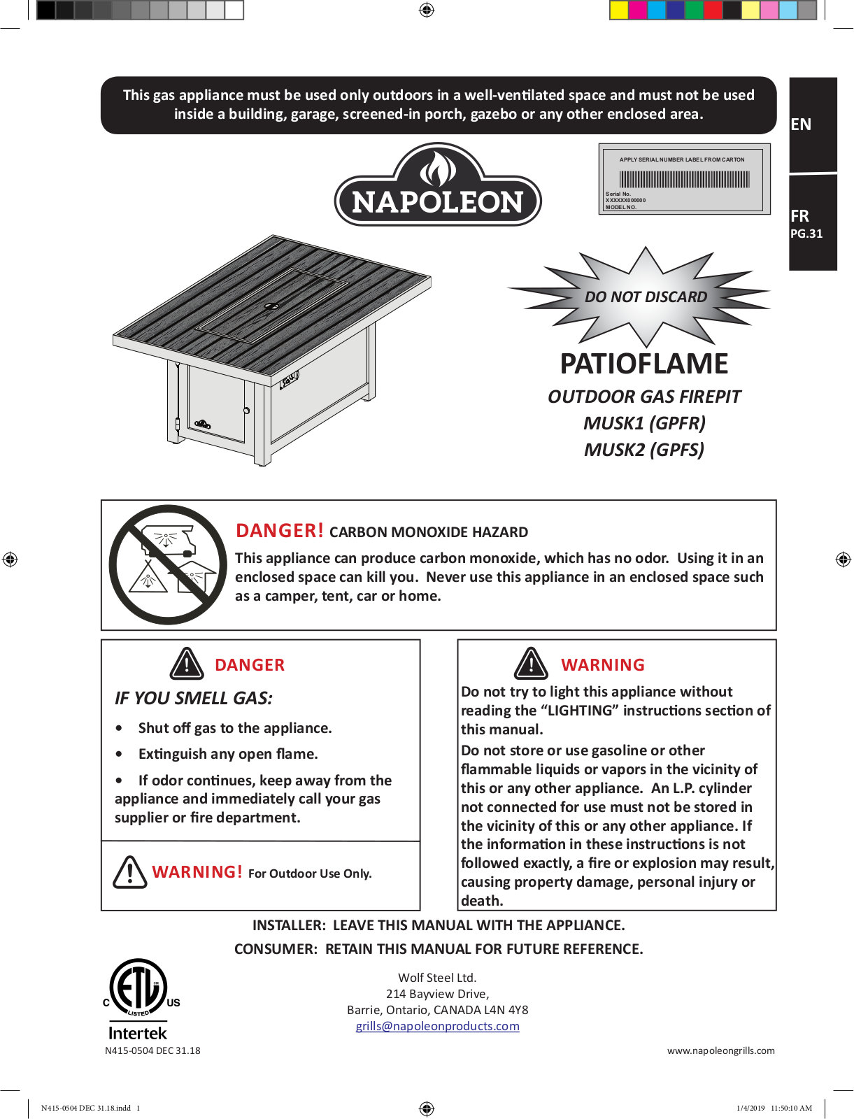 Napoleon MUSK2BZ, MUSK1BZ User Manual