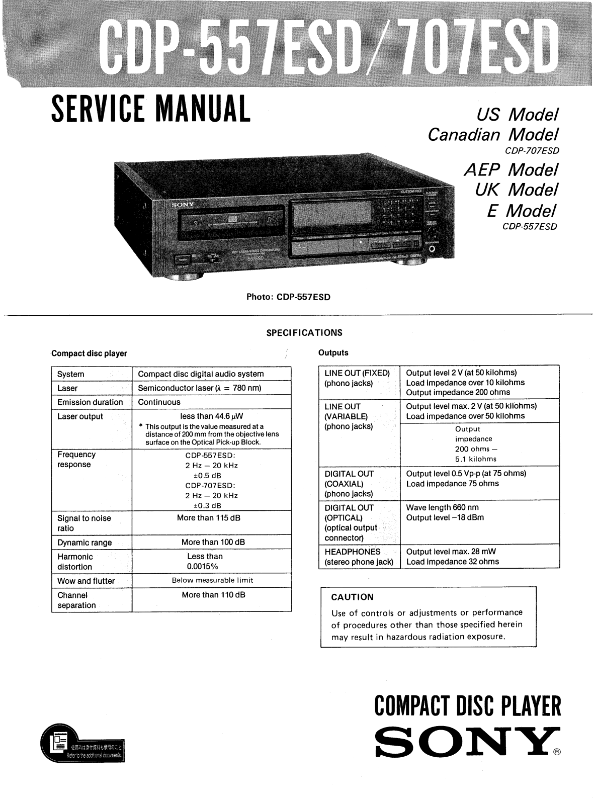 Sony CDP-557-ESD, CDP-707-ESD Service manual