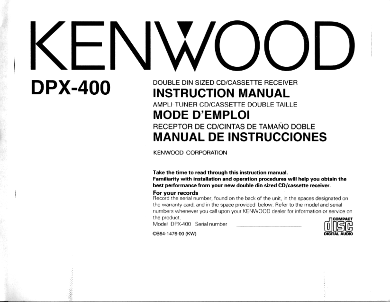 Kenwood DPX-400 Owner's Manual