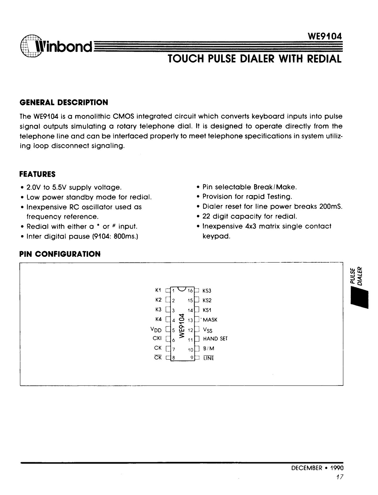 winbond WE9104 Technical data