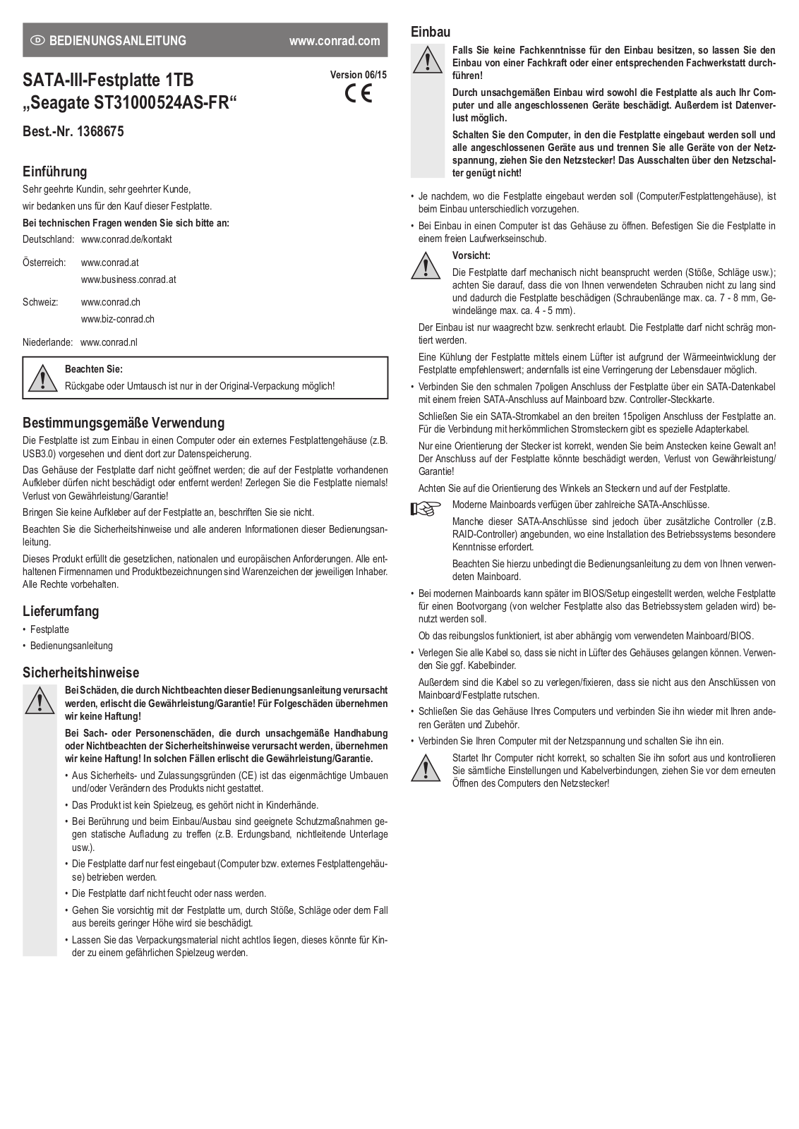 Seagate ST31000524AS-FR OPERATION MANUAL