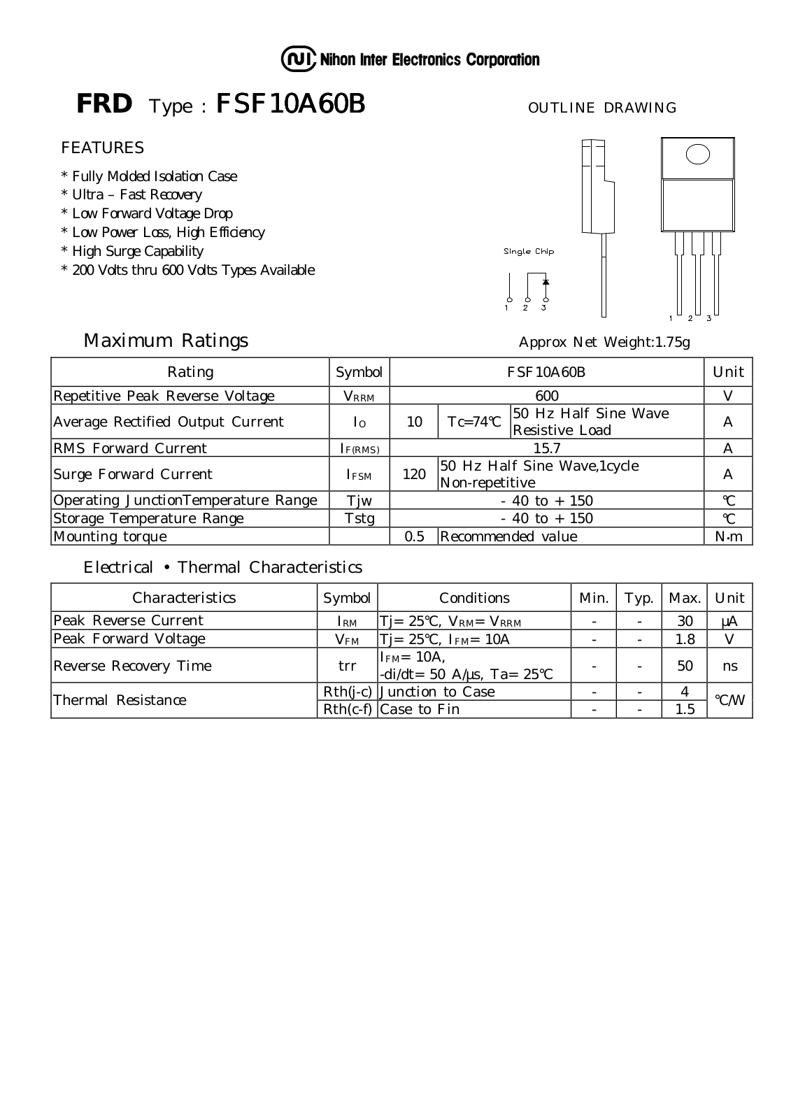 Datasheet FSF10A60B Datasheet (NIHON) - ManualMachine.com