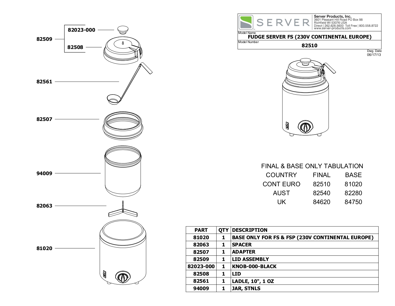 Server 82510 Parts List