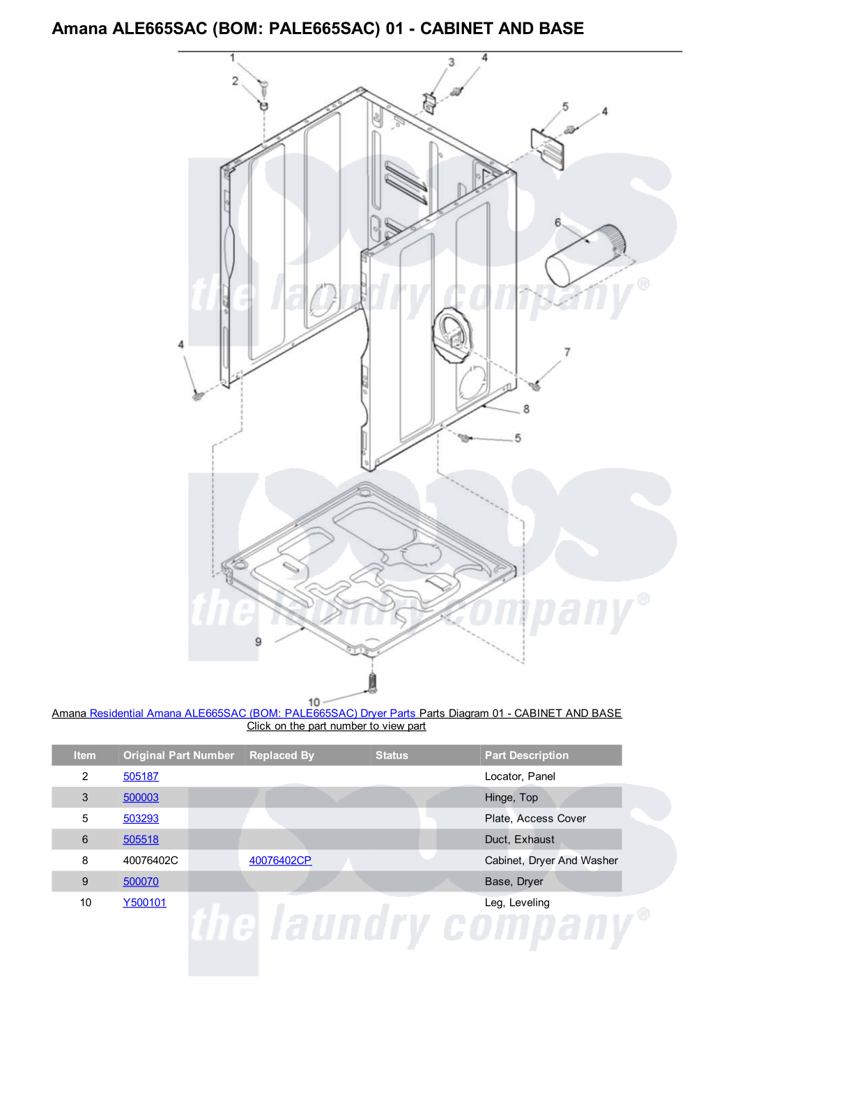 Amana ALE665SAC Parts Diagram