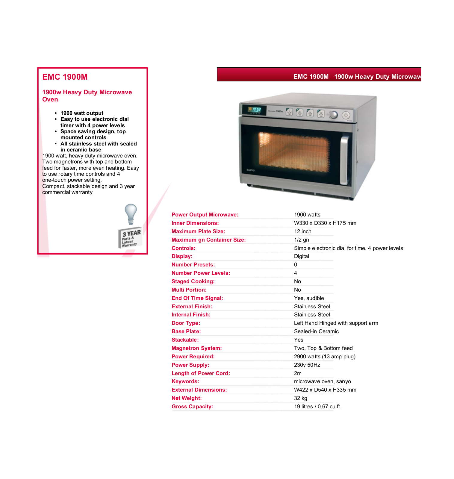 Valera EMC 1900M DATASHEET