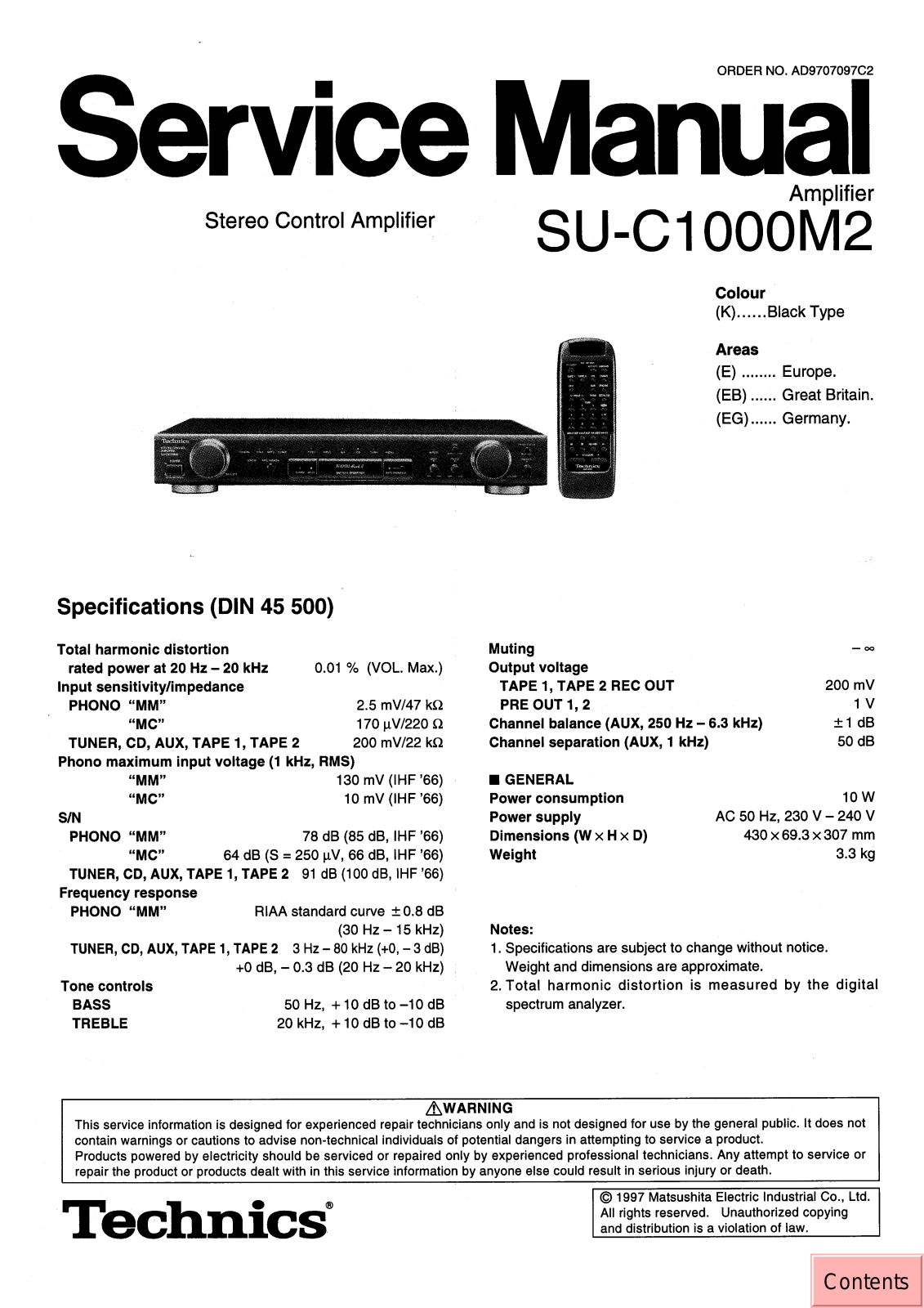 Technics SUC-1000 Mk2 Service manual