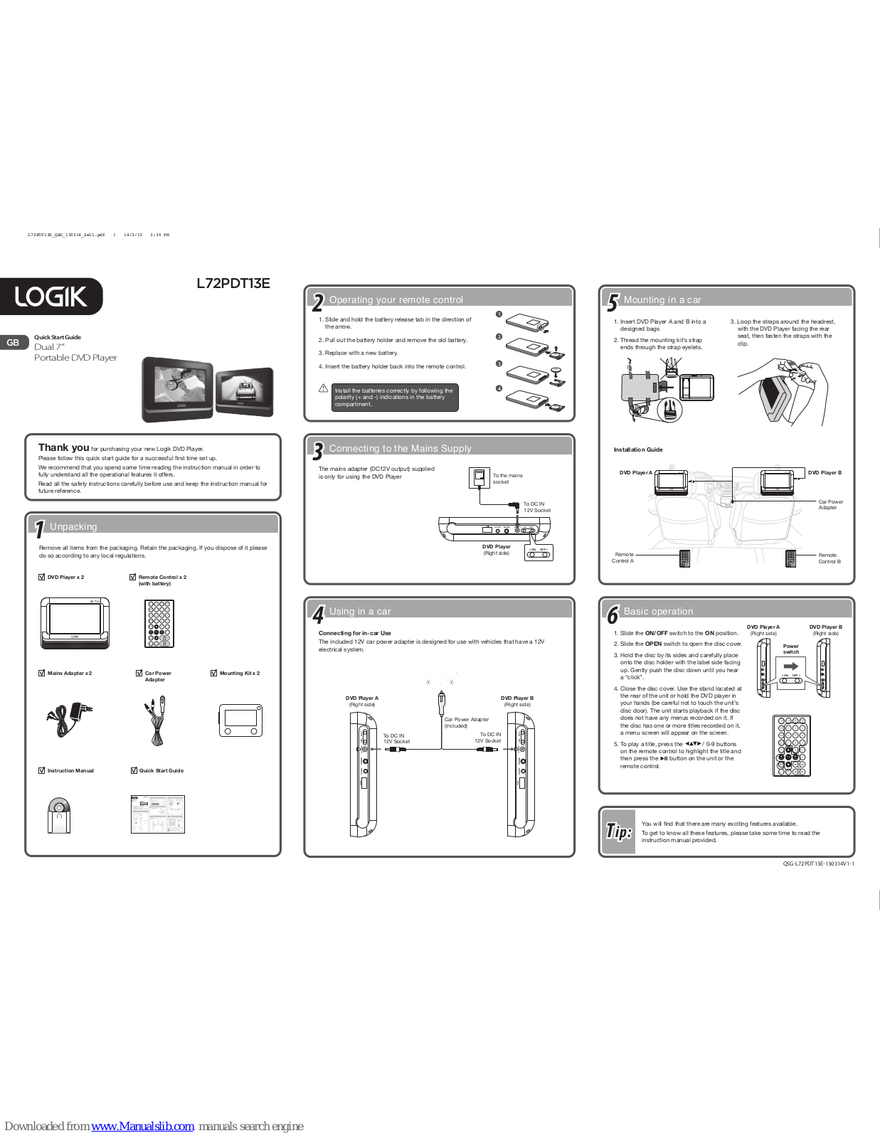 Logik L72PDT13E Quick Start Manual