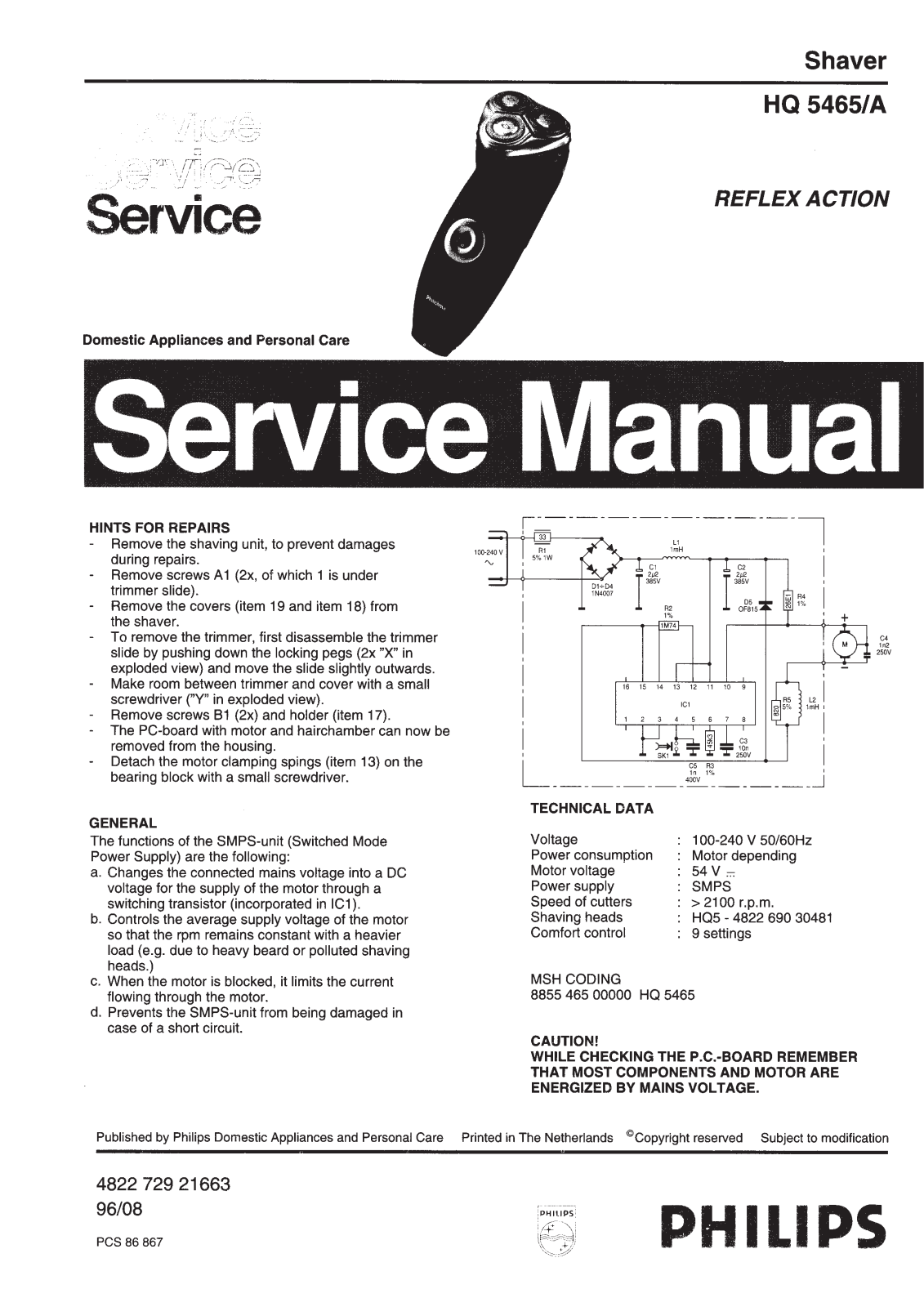 Philips HQ5465A Service Manual