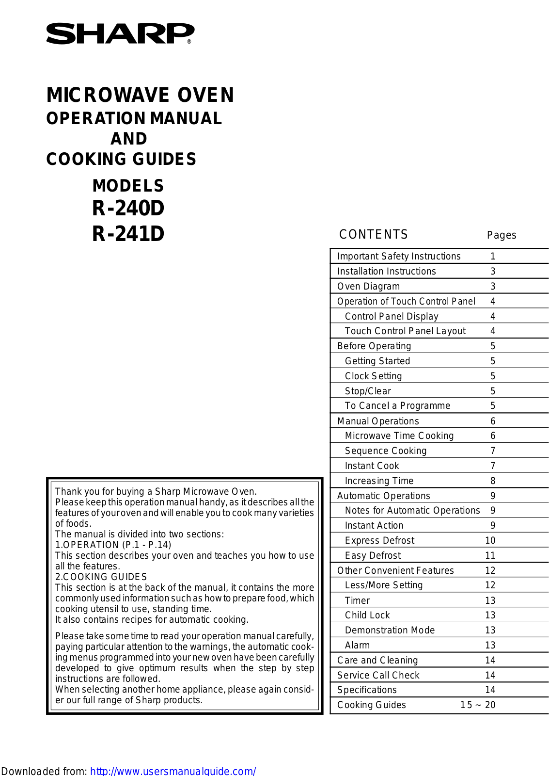 SHARP R-240D/241D User Manual