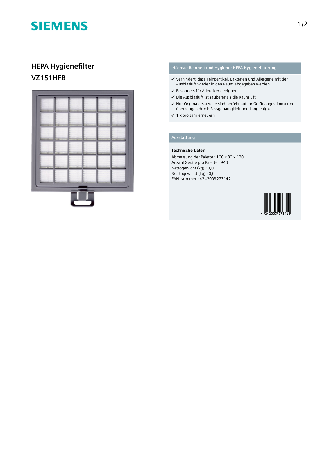 Siemens VZ151HFB User Manual