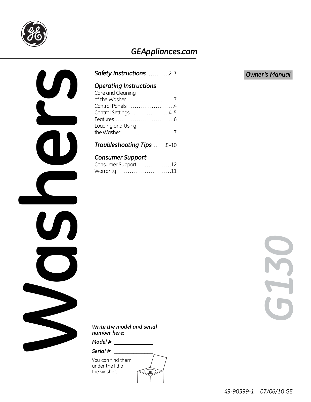 General Electric GTWN3000MWS User Manual