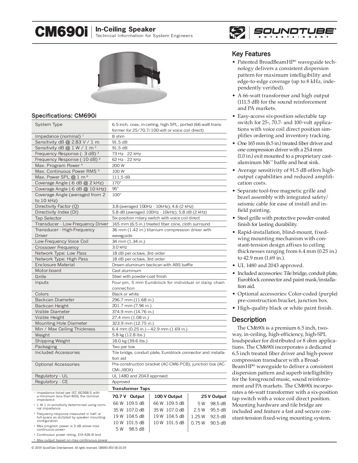 SoundTube CM690I Data Sheet