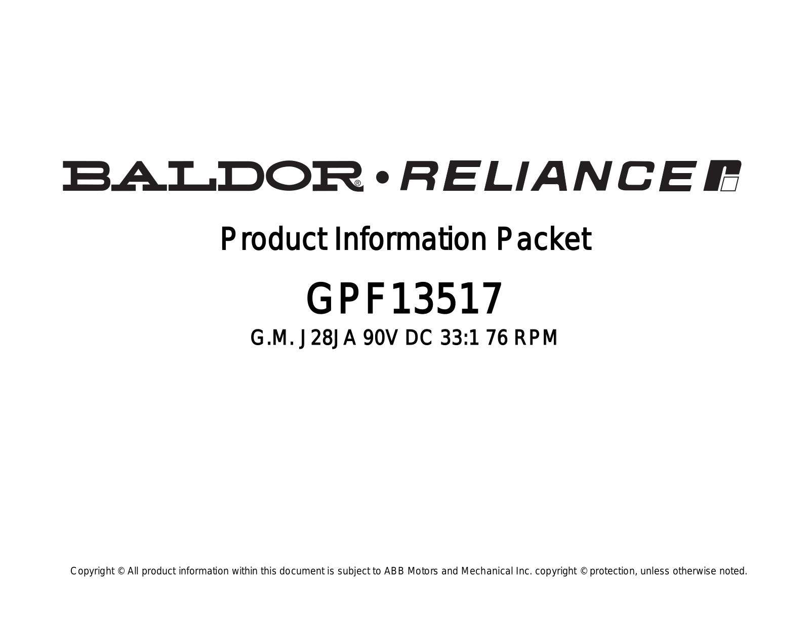 Baldor GPF13517 Product Information Sheet