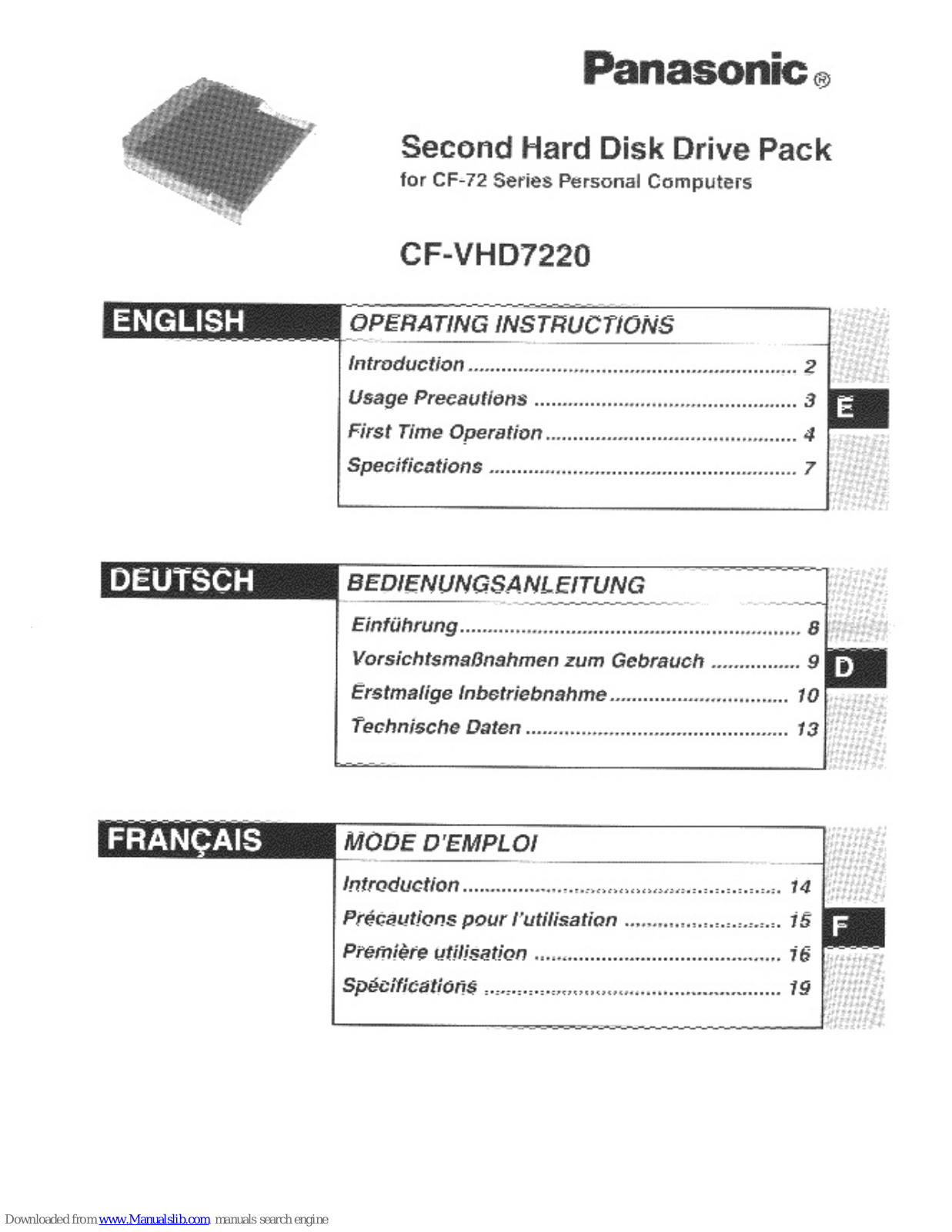 Panasonic CF-VHD7220, CF-VHD7220W Operating Instructions Manual