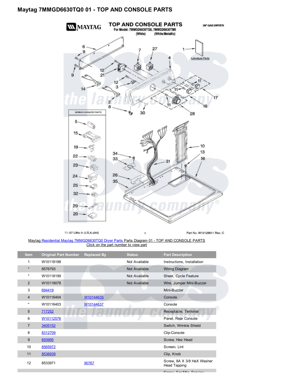 Maytag 7MMGD6630TQ0 Parts Diagram