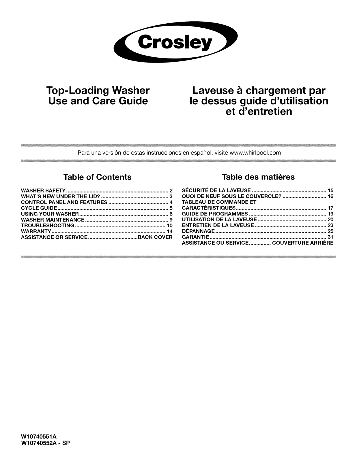 Crosley CAW9352EW1, CAW8350EW1, CAW8350EW0 Owner’s Manual