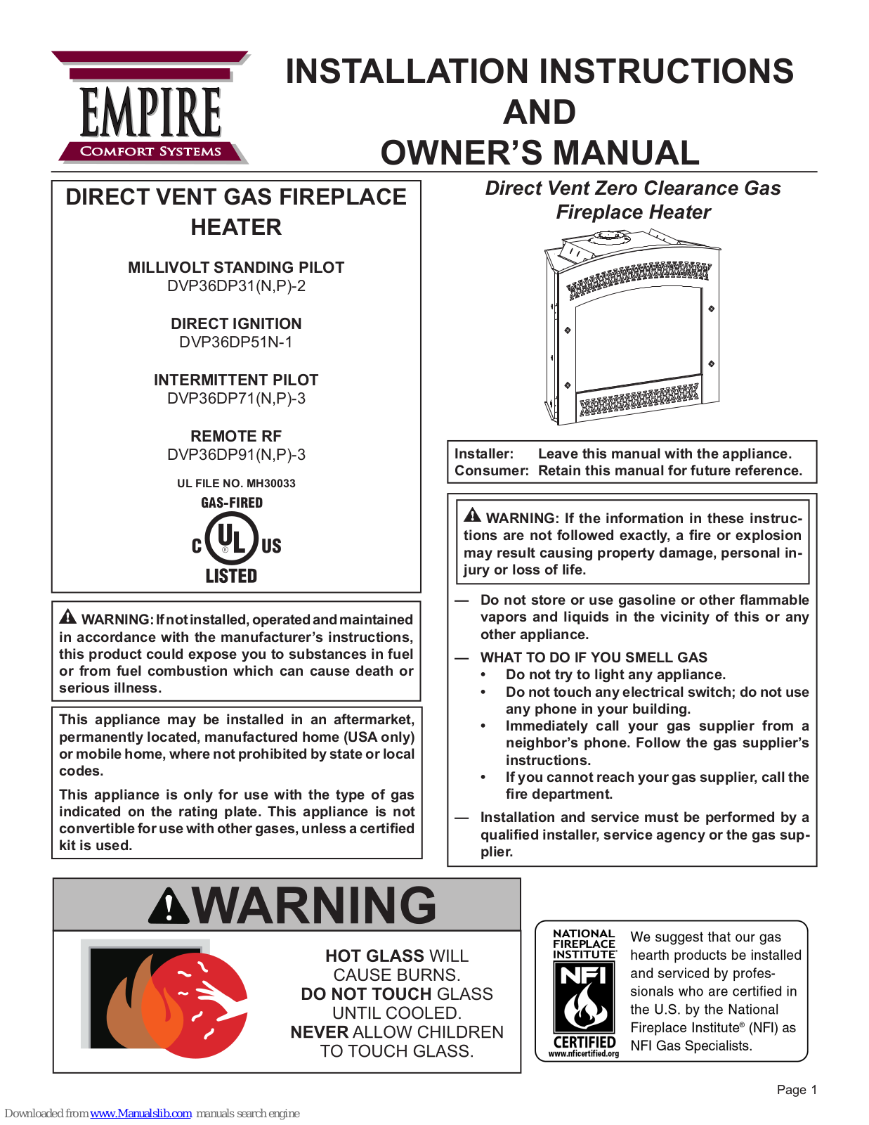 Empire Comfort Systems DVP36DP91N-3, DVP36DP91P-3 Installation Instructions And Owner's Manual