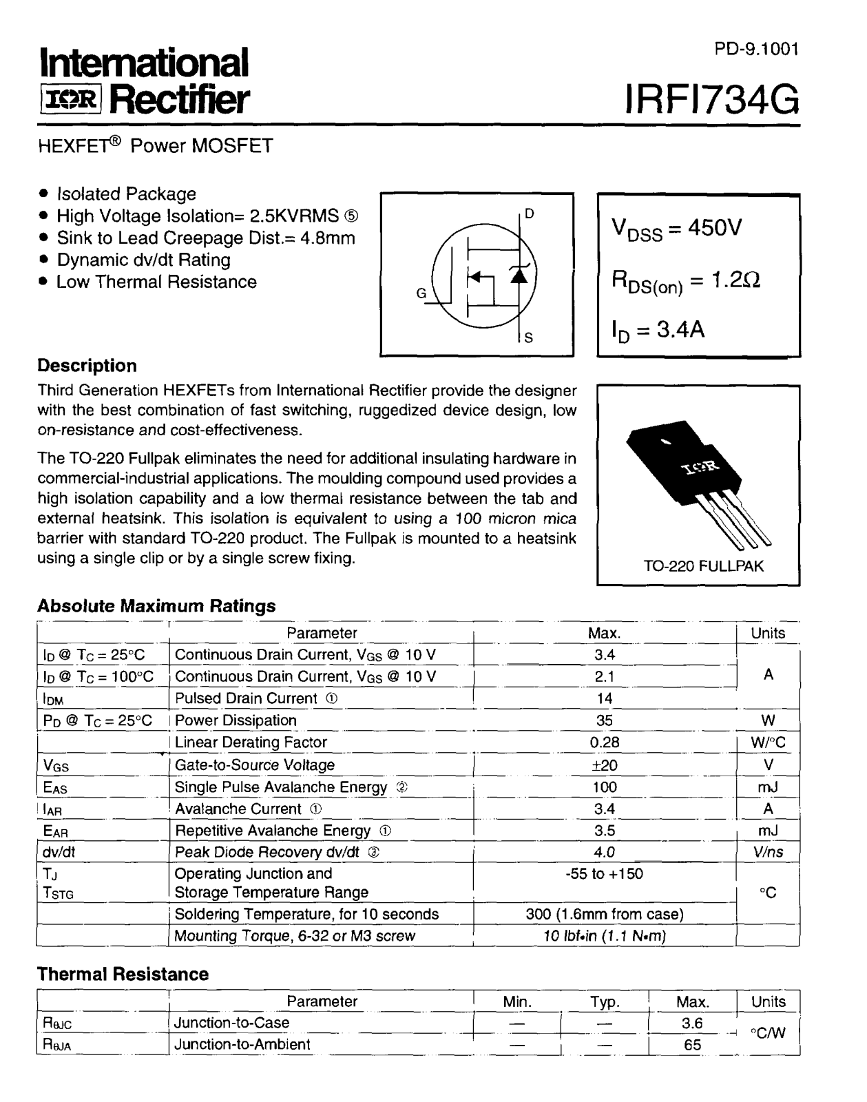 International Rectifier IRFI734G Datasheet