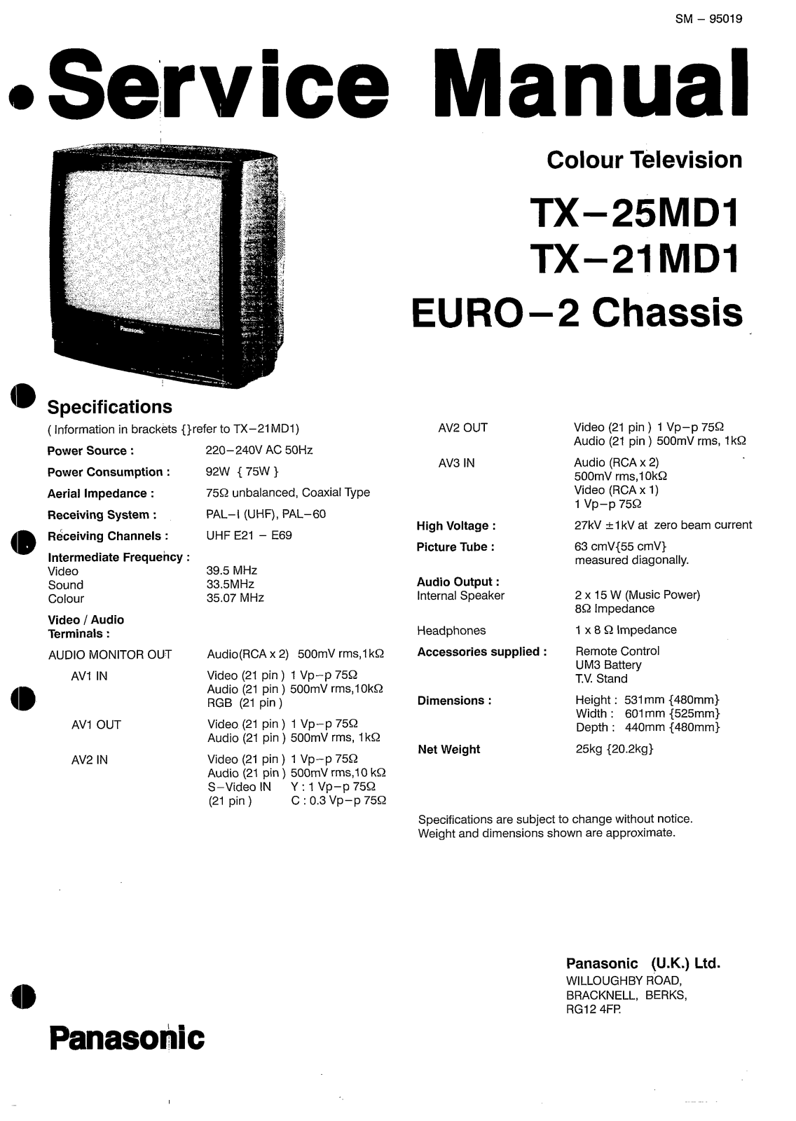 Panasonic TX-A21MD1, TX-25MD1 Schematic