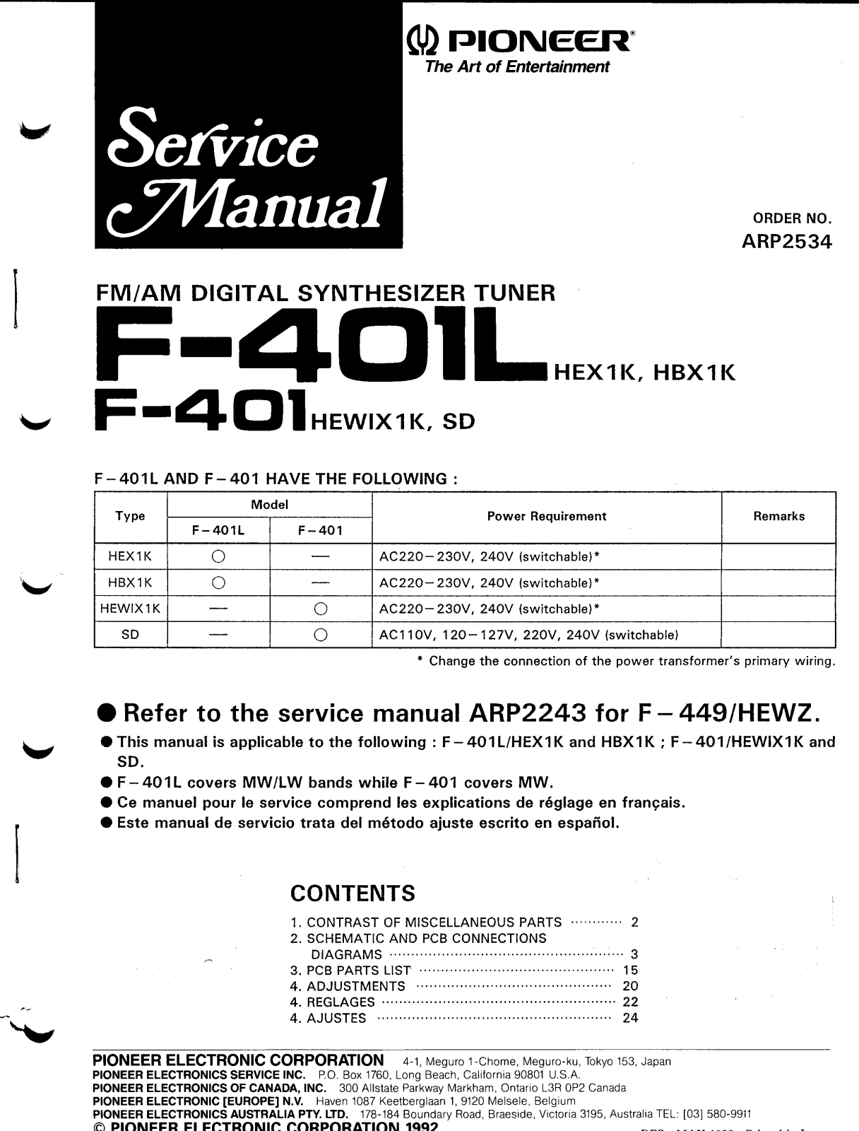 Pioneer F-401-L Schematic