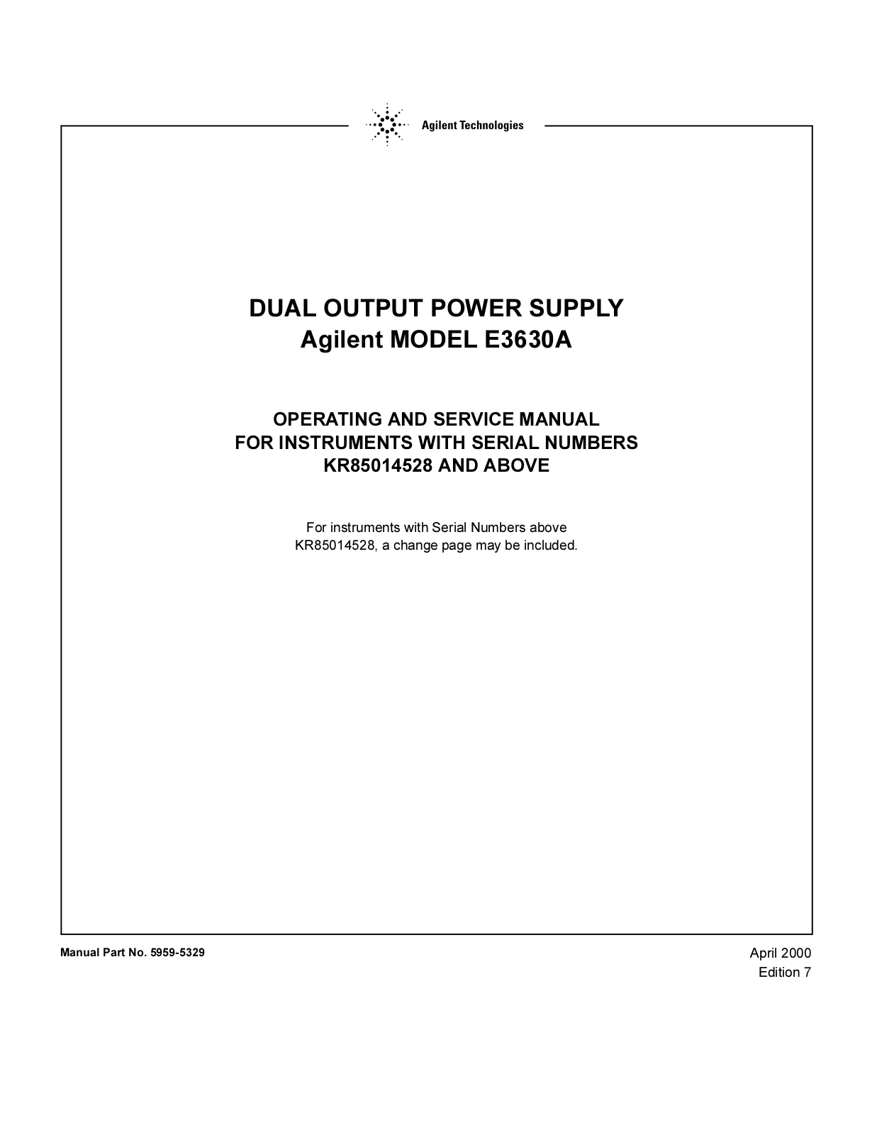 Agilent Technologies E3630A User Manual