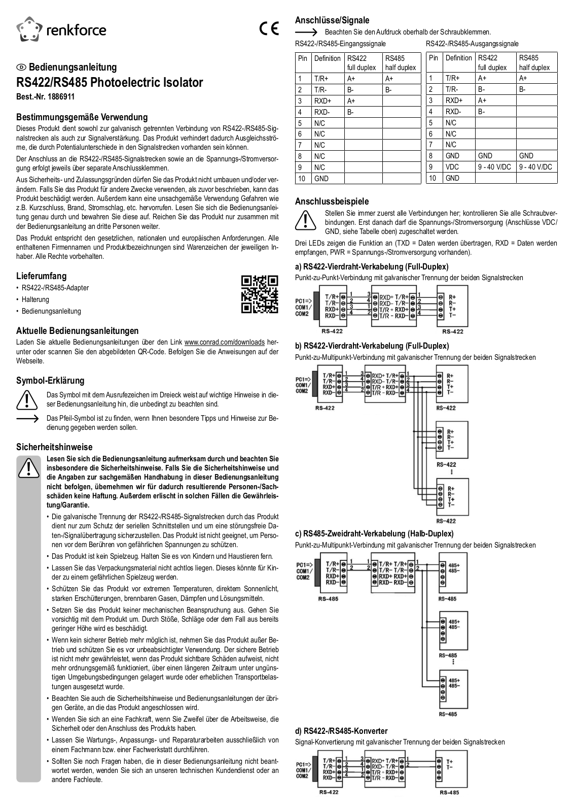 Renkforce 1886911 Operating Instructions